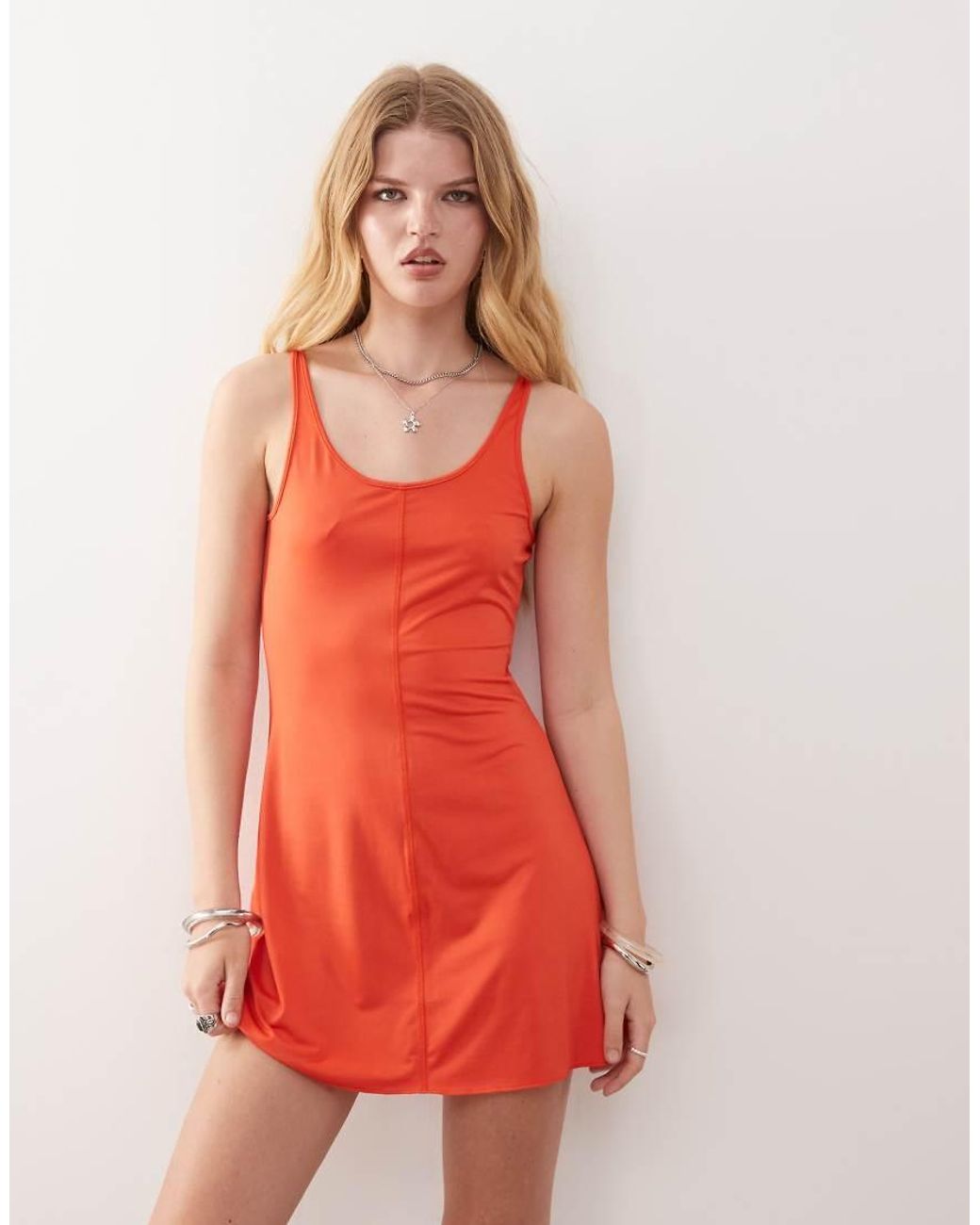 Monki Red Slim Sleeveless Mini Tank Dress