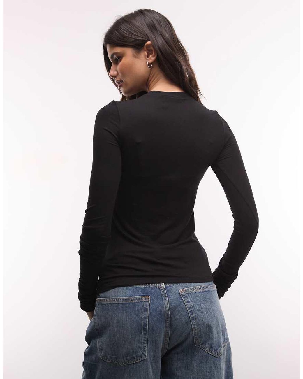 Weekday Black Slim Fit Button Front Long Sleeve Top