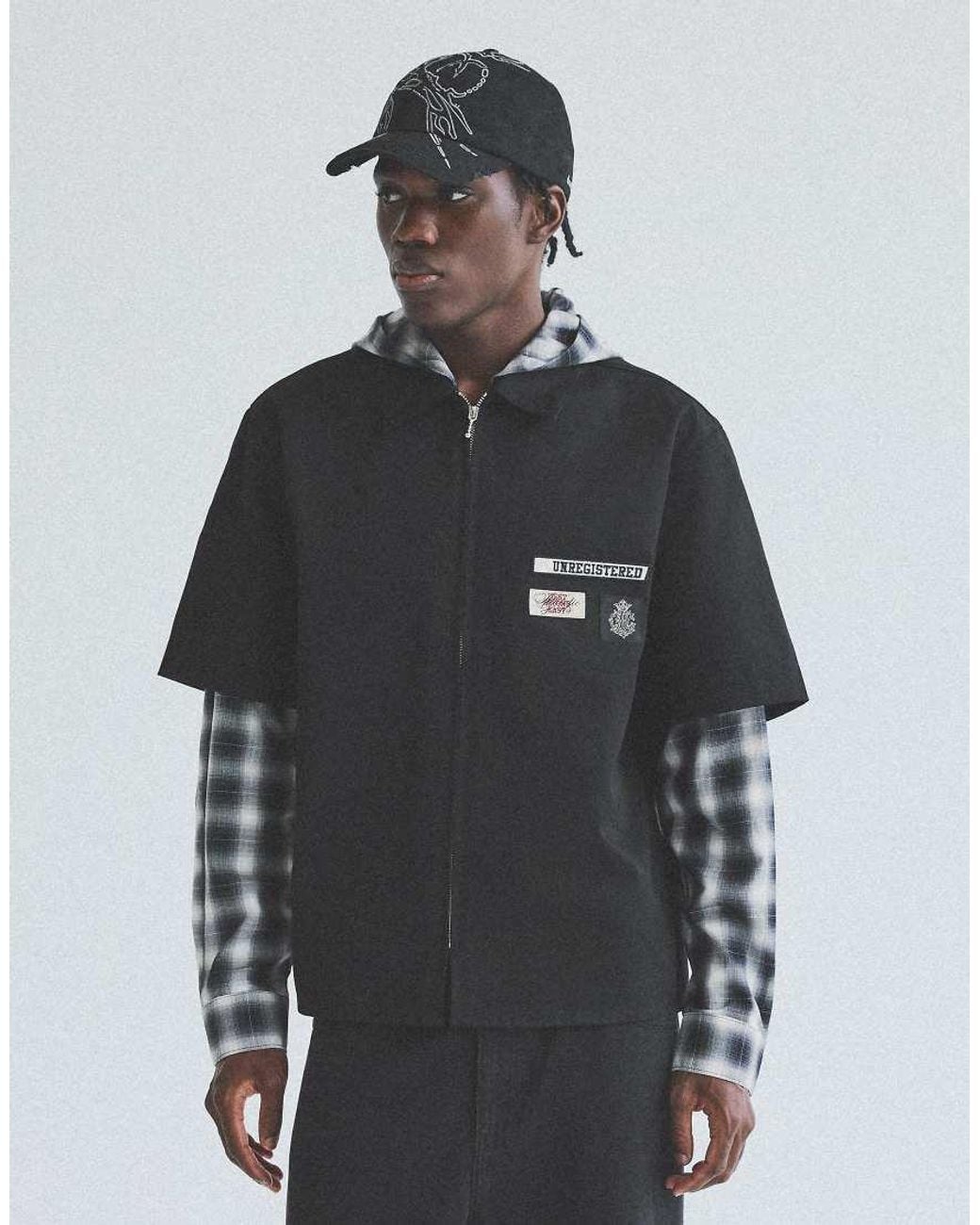 Bershka Gray Checked Double-sleeve Shirt With Hood for men
