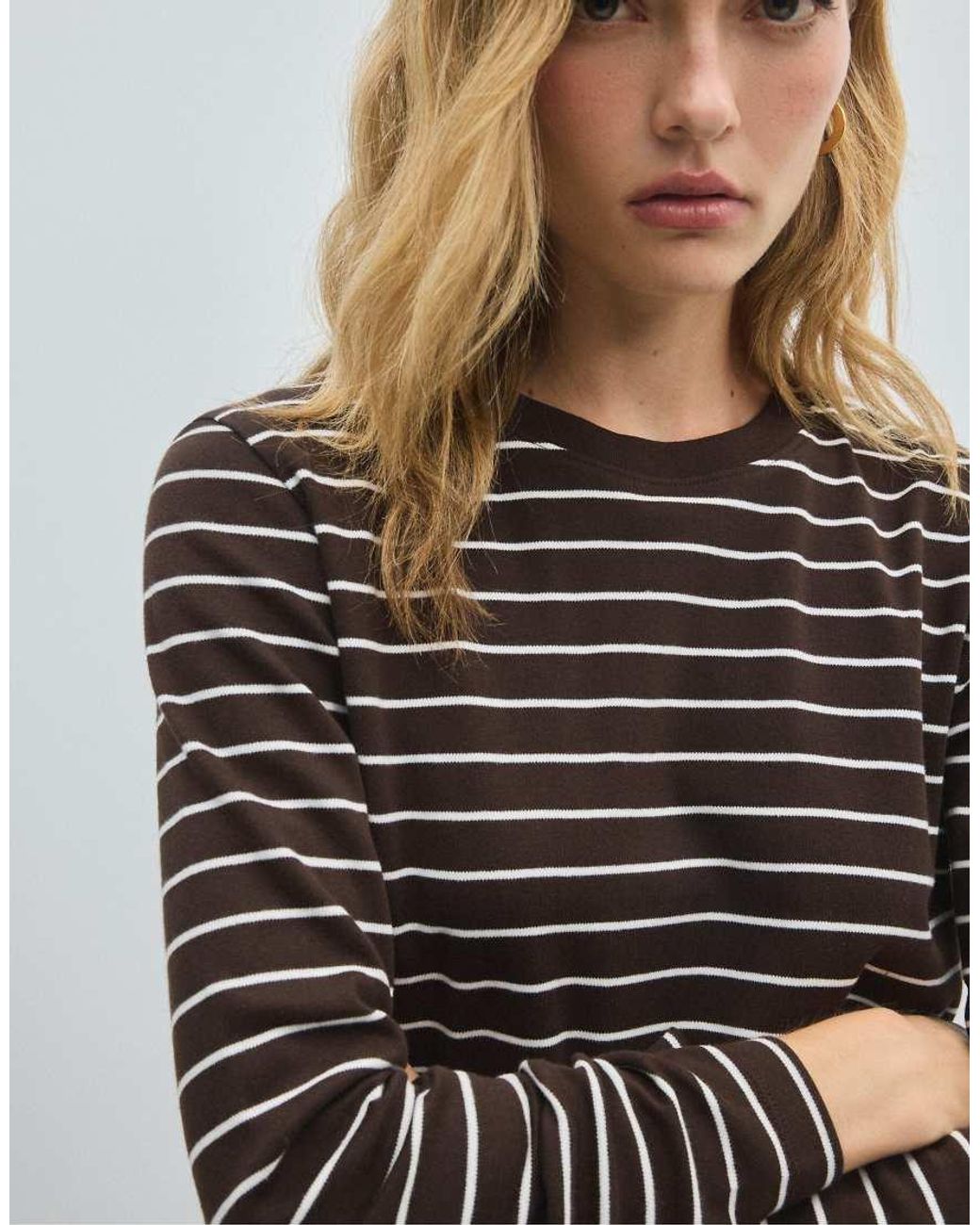 Stradivarius Gray Long Sleeve Striped T-shirt