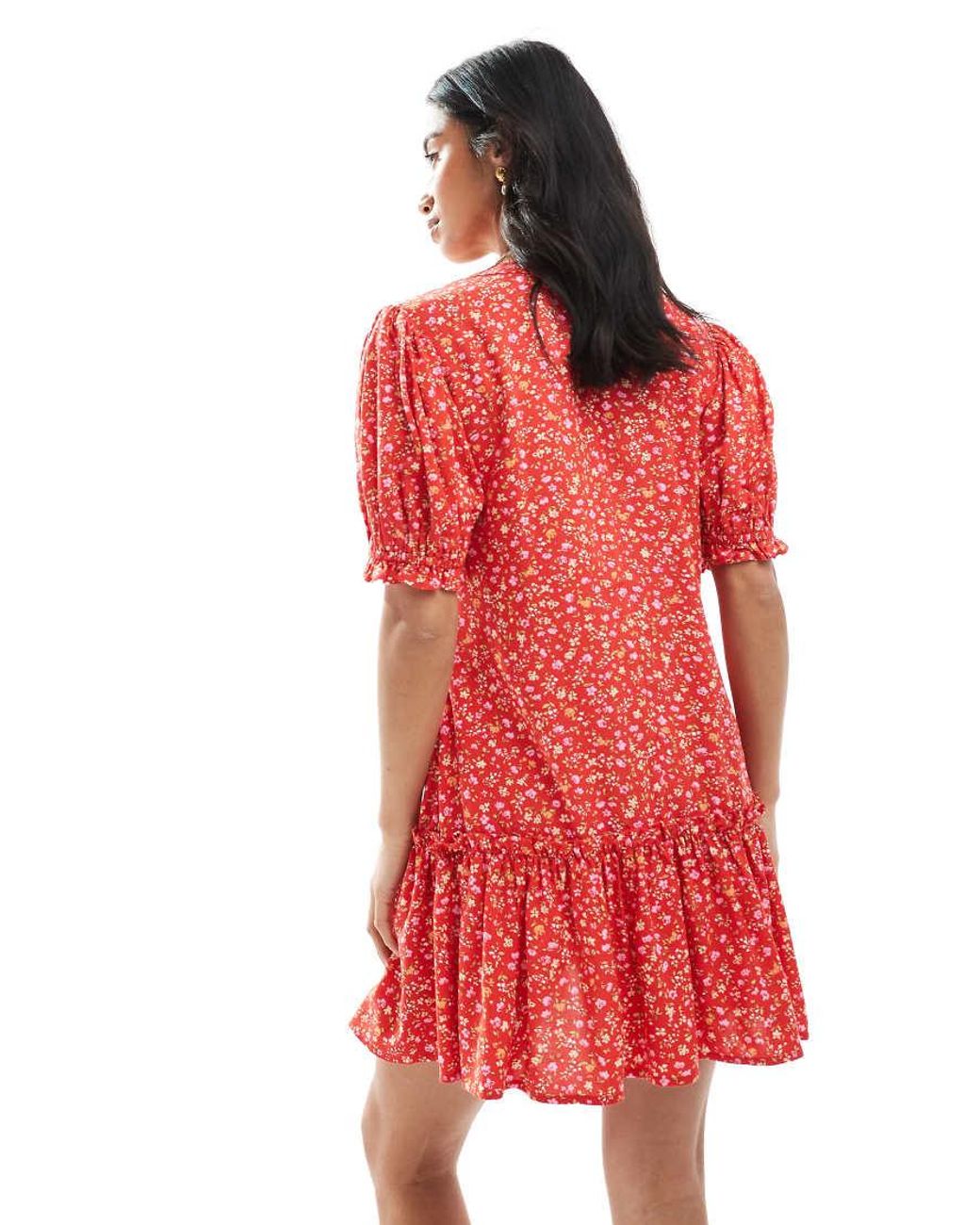 Miss Selfridge Red Printed Spun Smock Dress