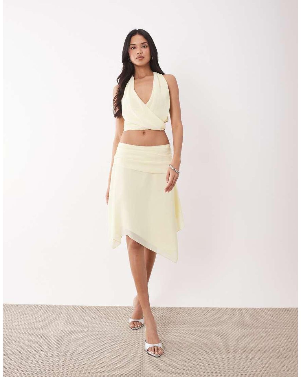 The Frolic Natural Exclusive Chiffon Halter Tie Neck Side Detail Top