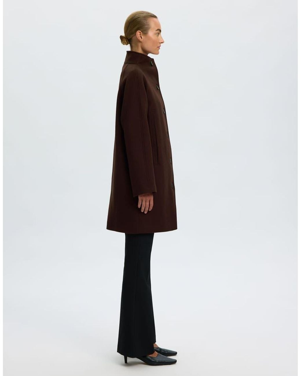 SELECTED Brown Zia-vinni Wool Blend Raglan Sleeve Knee Length Coat
