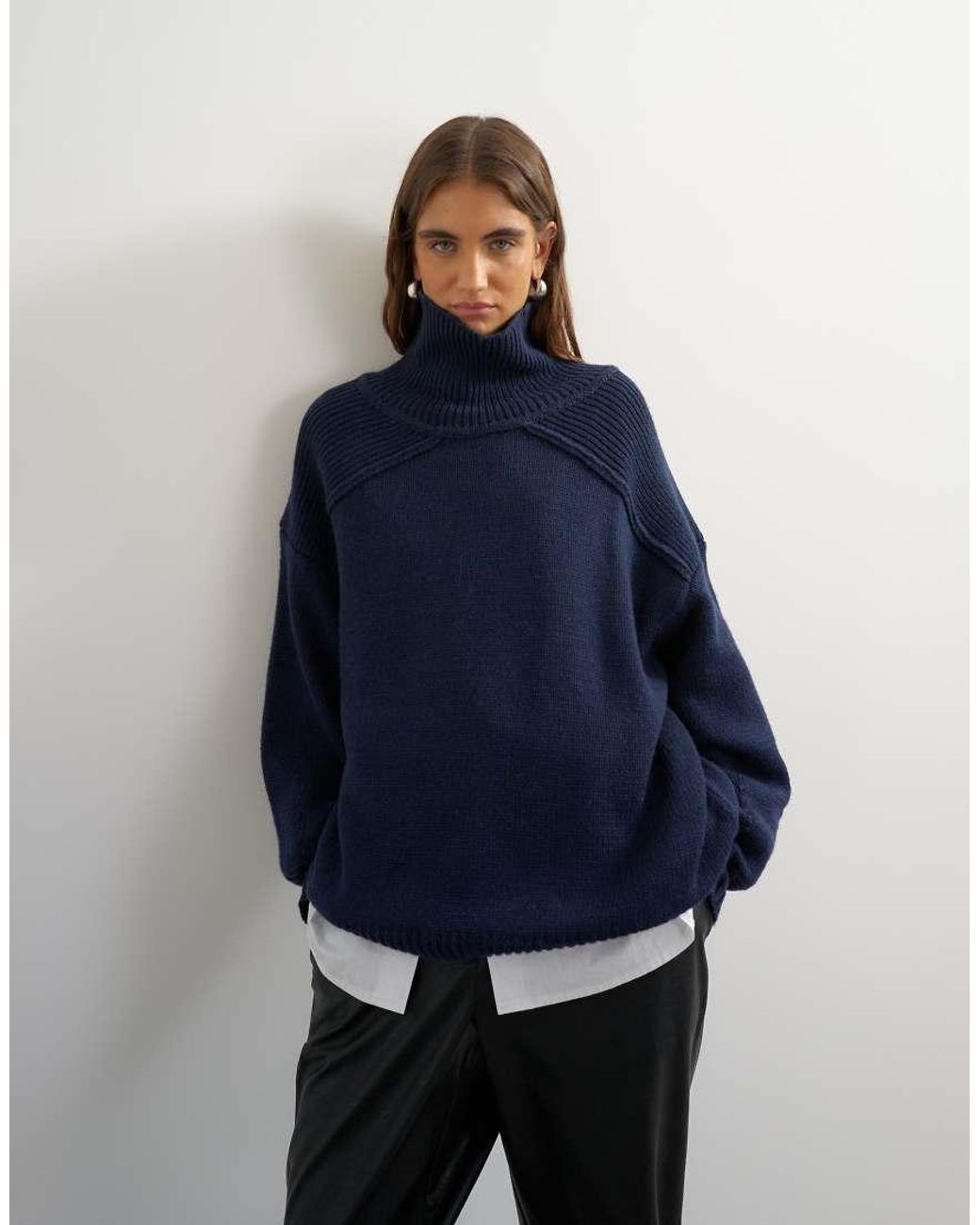 TOPSHOP Blue Knitted Wool Blend High Neck Jumper