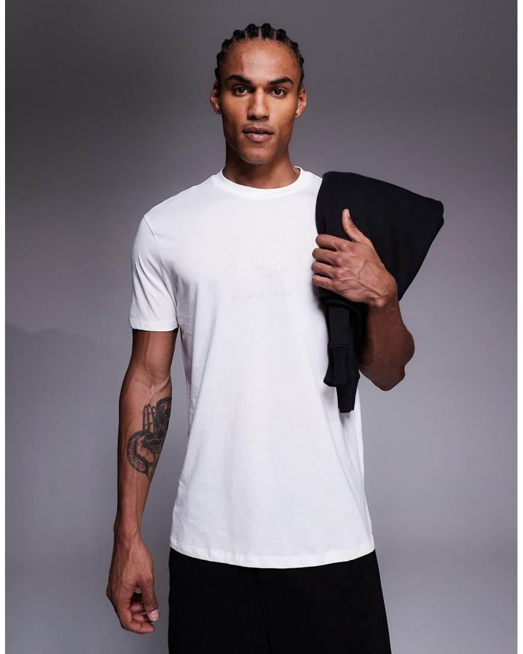 ARMANI EXCHANGE Gray Central Logo T-shirt for men