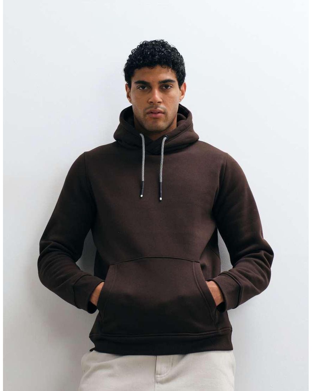 Brave Soul Black Hoodie With Contrast Drawstrings for men