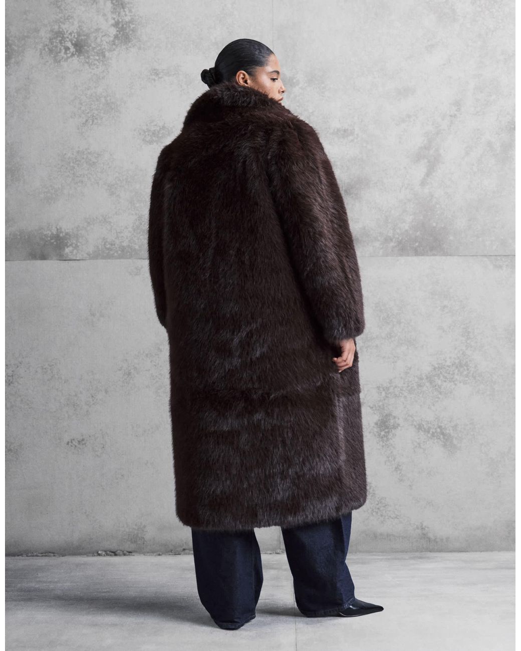 Forever New Black Faux Fur Longline Coat