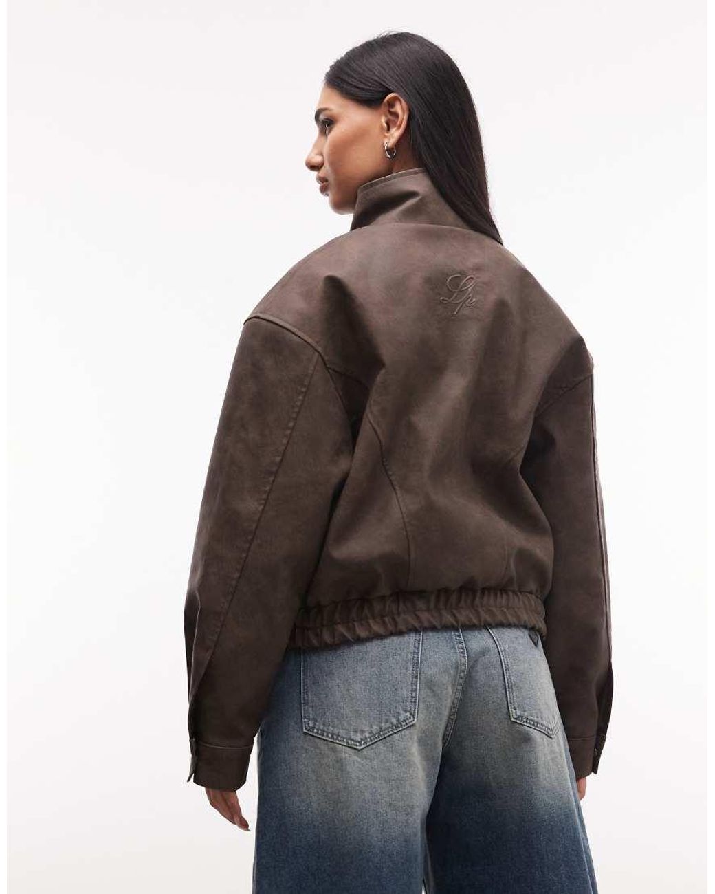Liquor N Poker Brown Boxy Textured Funnel Neck Jacket