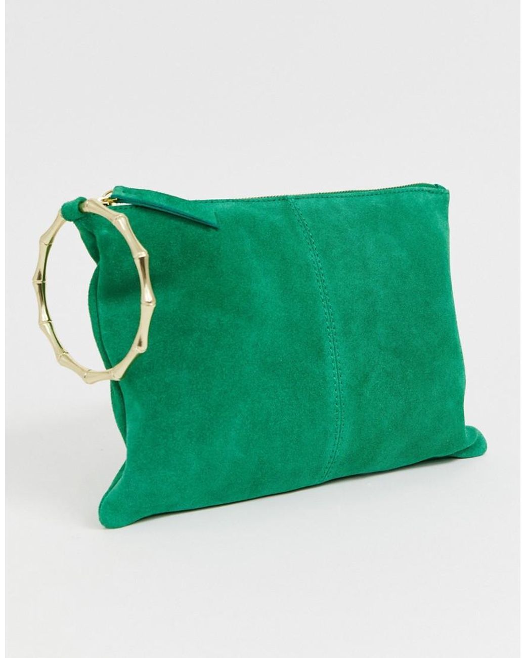 ASOS DESIGN cut out grab clutch bag in green straw