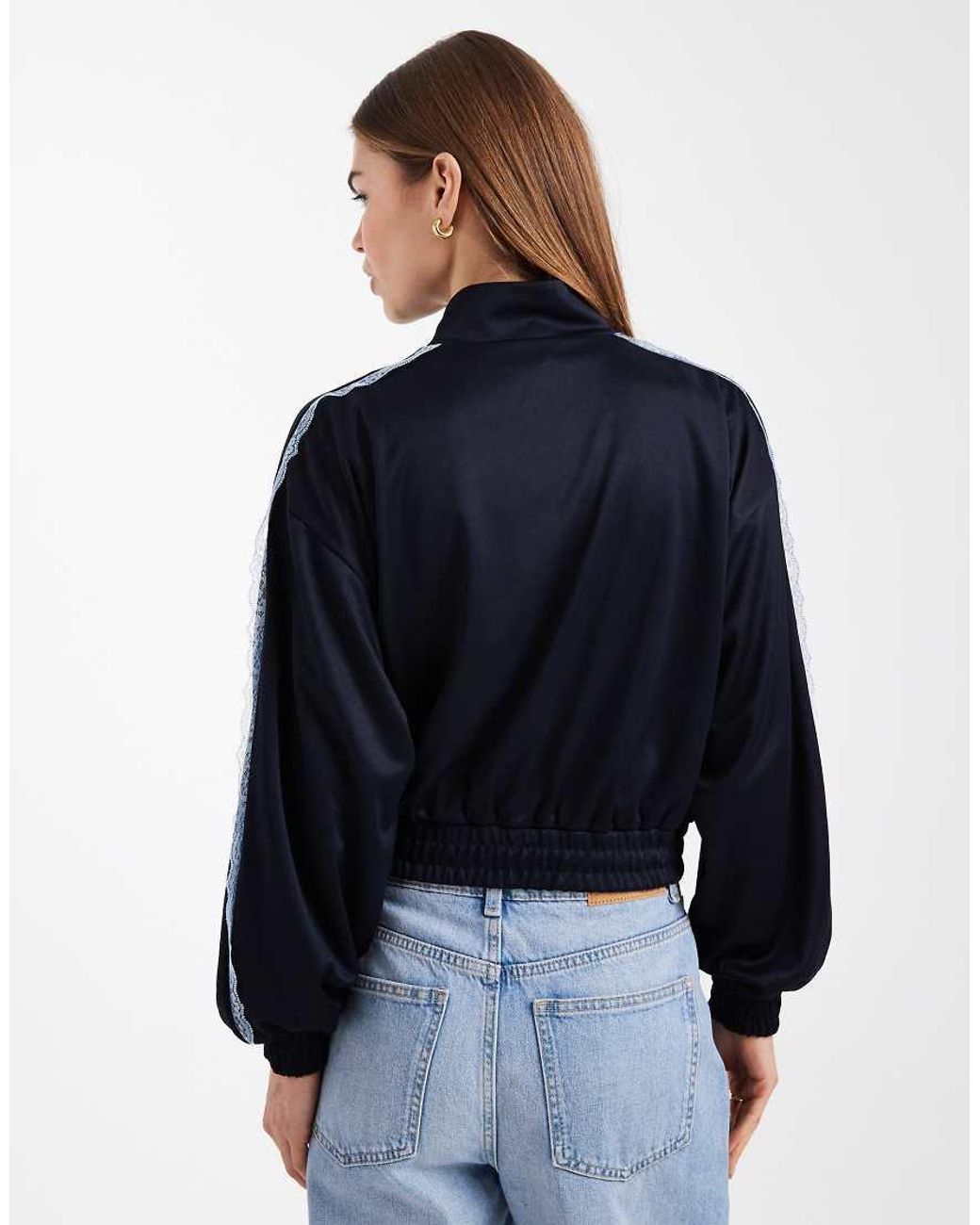 ASOS Blue Lace Trim Detail Funnel Neck Tricot Track Jacket
