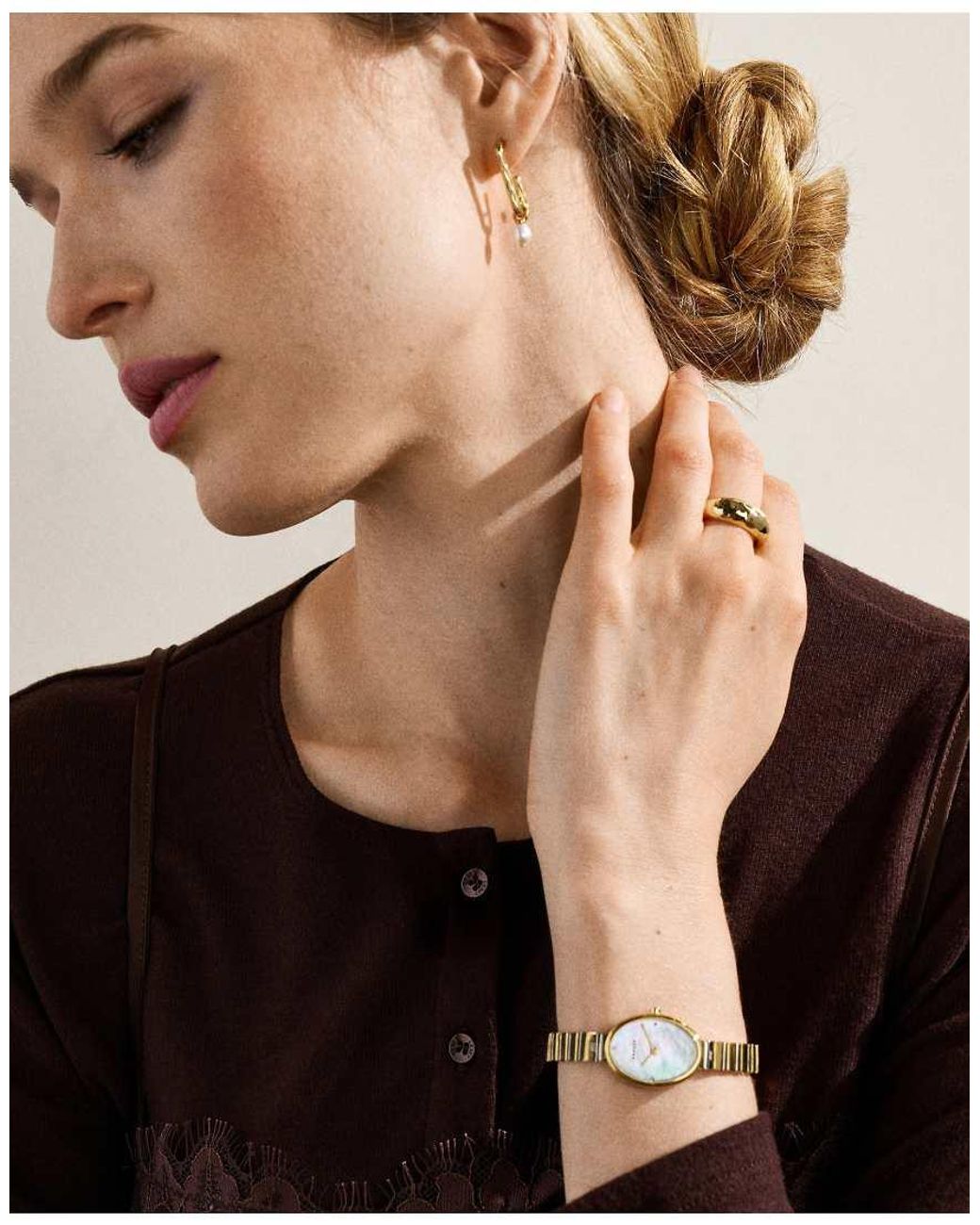 Skagen White Anita Oval Two-Hand Two-Tone Stainless Steel Watch