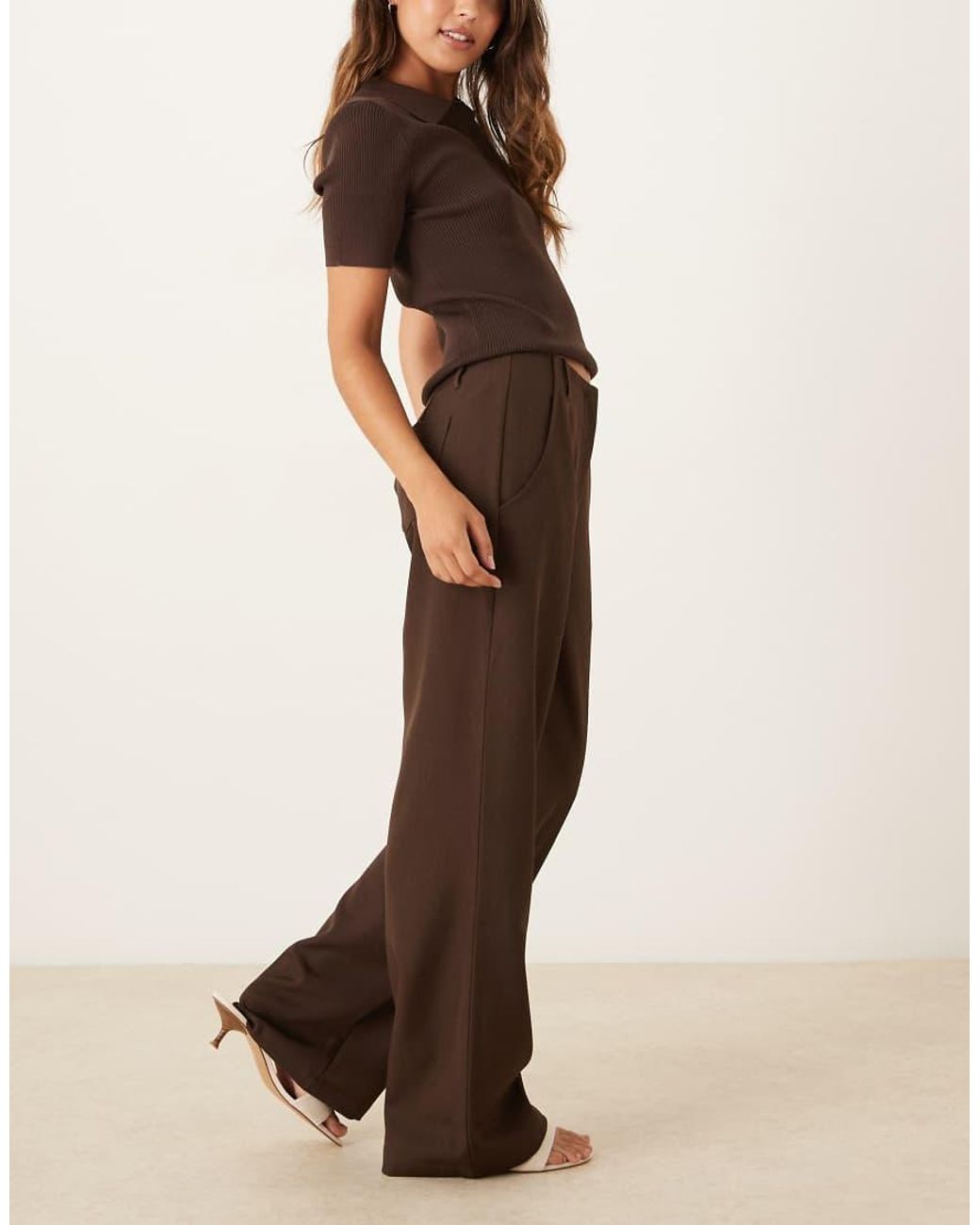 Pretty Lavish Brown Tailored Wide Leg Trousers