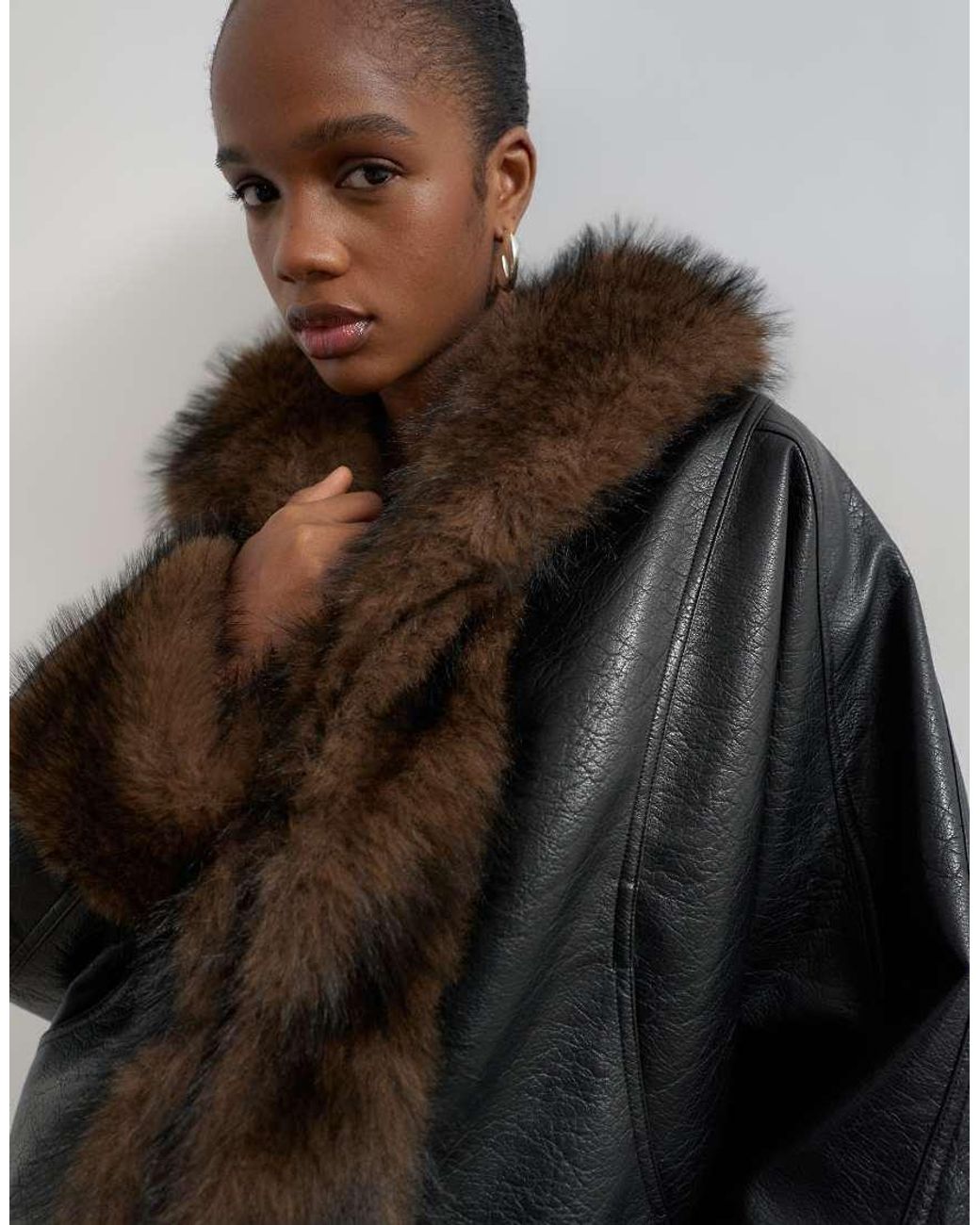 TOPSHOP Black Faux Leather Fur Trim Jacket