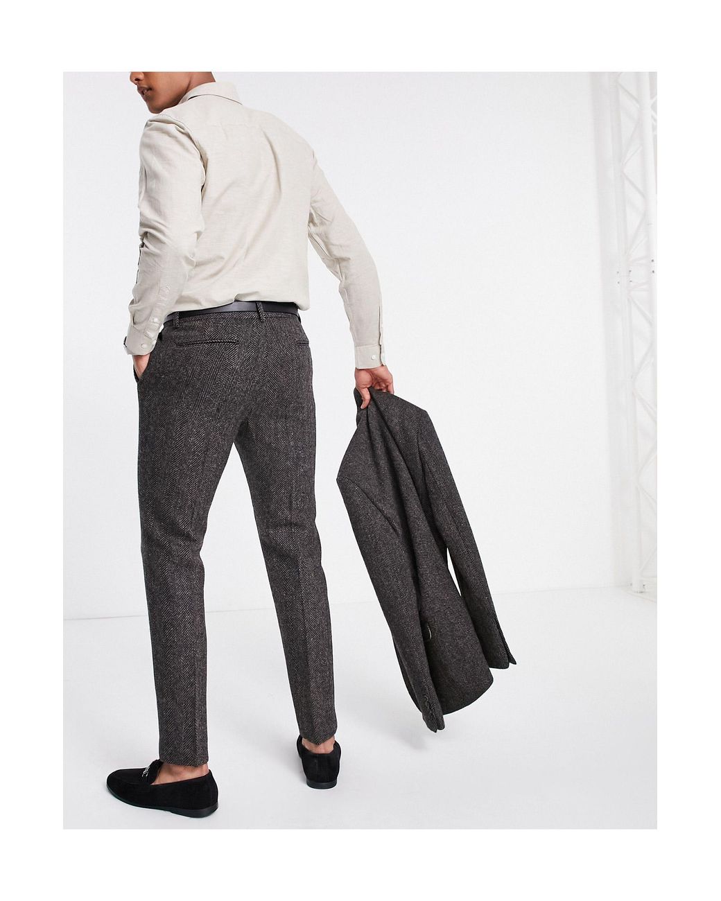 enge anzughose aus er wollmischung mit fischgrätmuster in Braun für Herren Herren Bekleidung Hosen und Chinos Business Hosen ASOS Wolle 