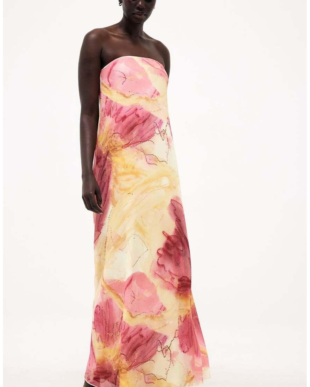 NA-KD Pink Plisse Maxi Tube Dress