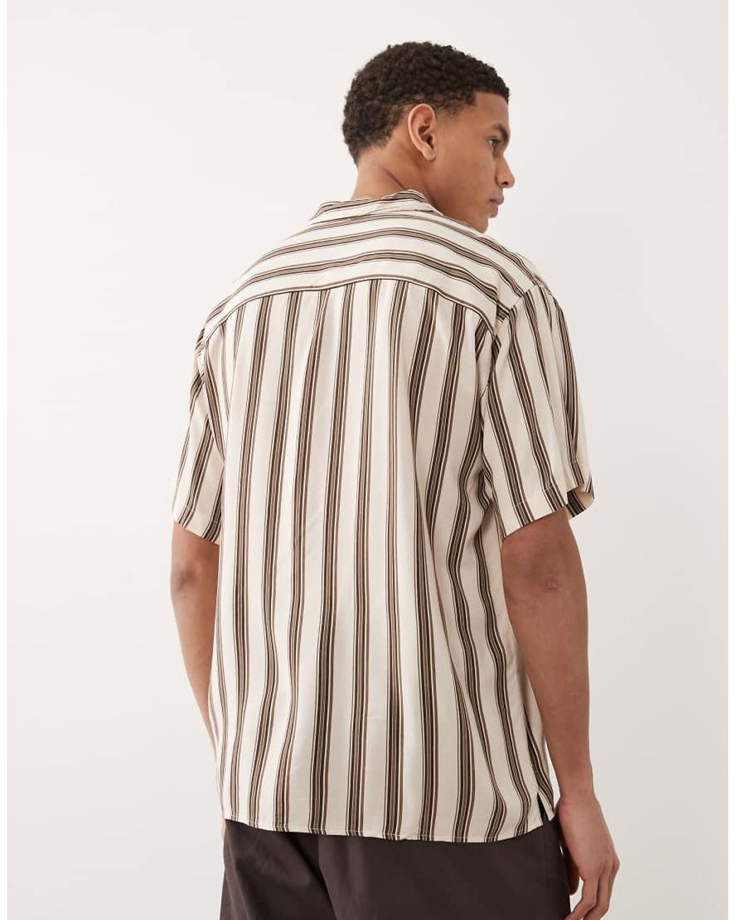 Jack & Jones Brown Stripe Shirt With Short Sleeves for men