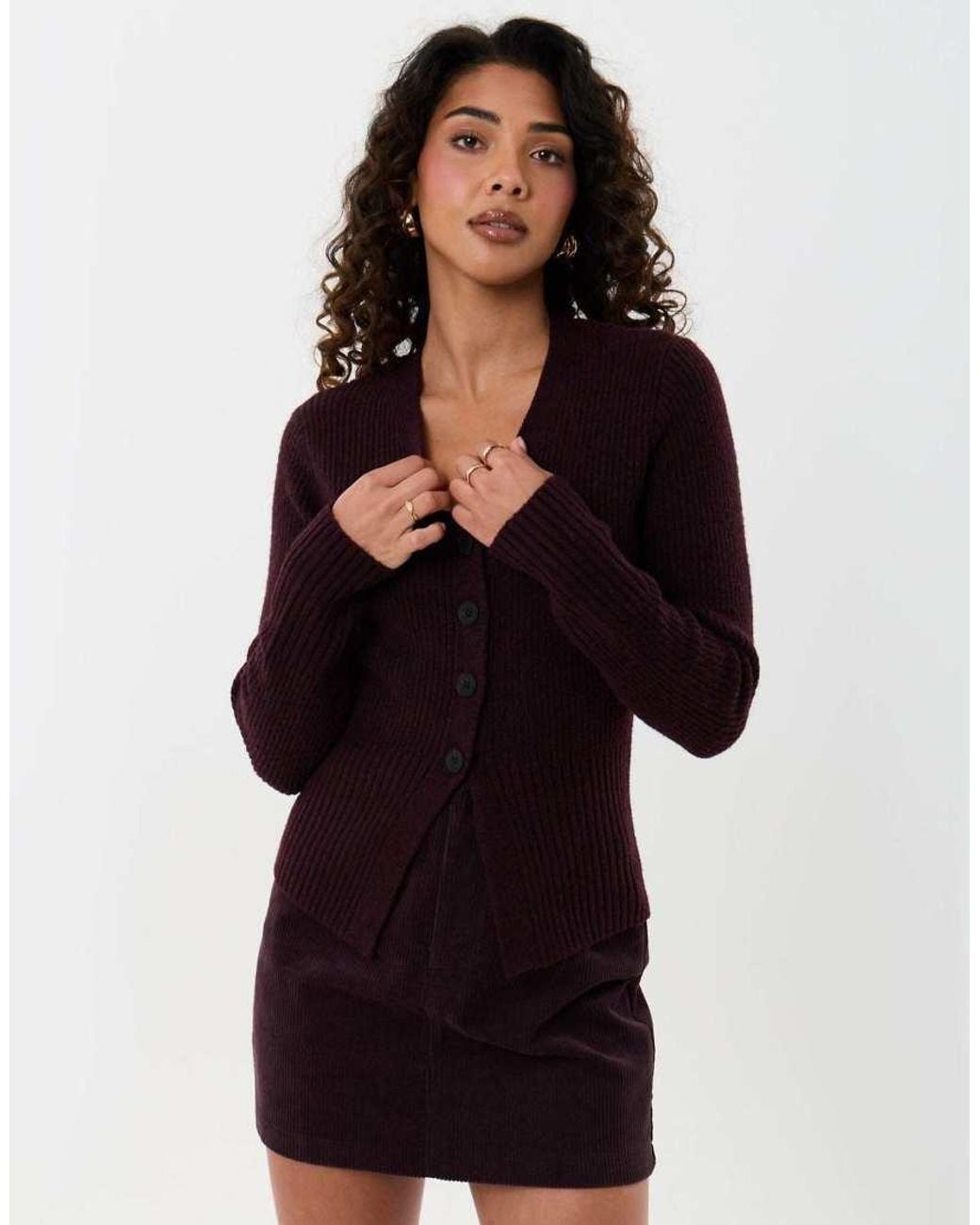 Threadbare Purple V Neck Knitted Cardigan