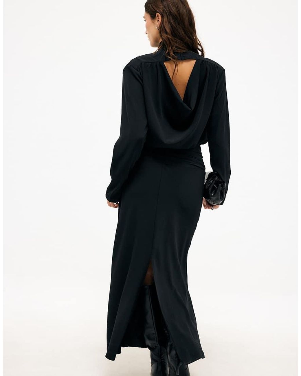 NA-KD Blue Open Back Long Sleeve Maxi Dress