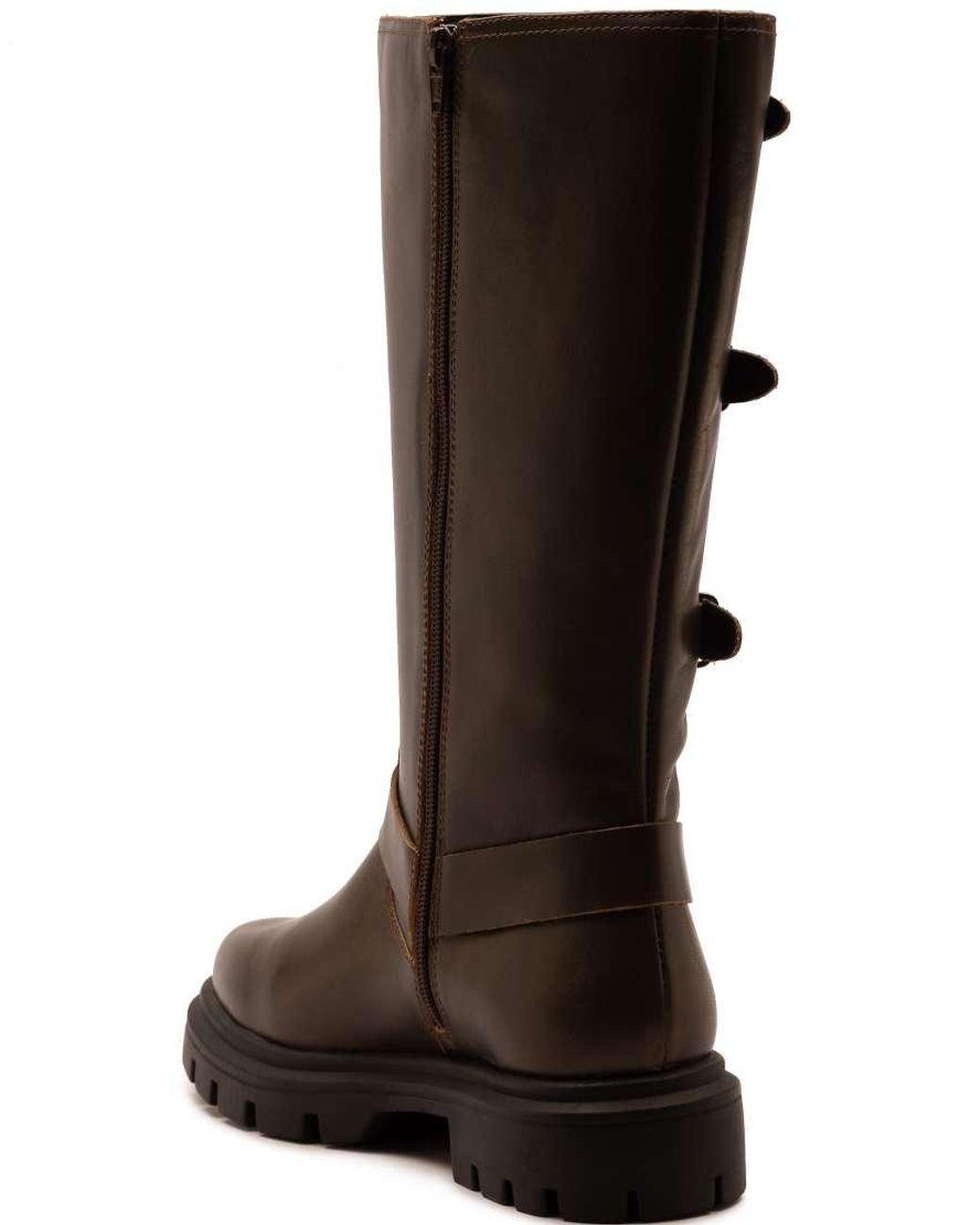 OFF THE HOOK Black Mauley Leather Knee-High Biker Boots