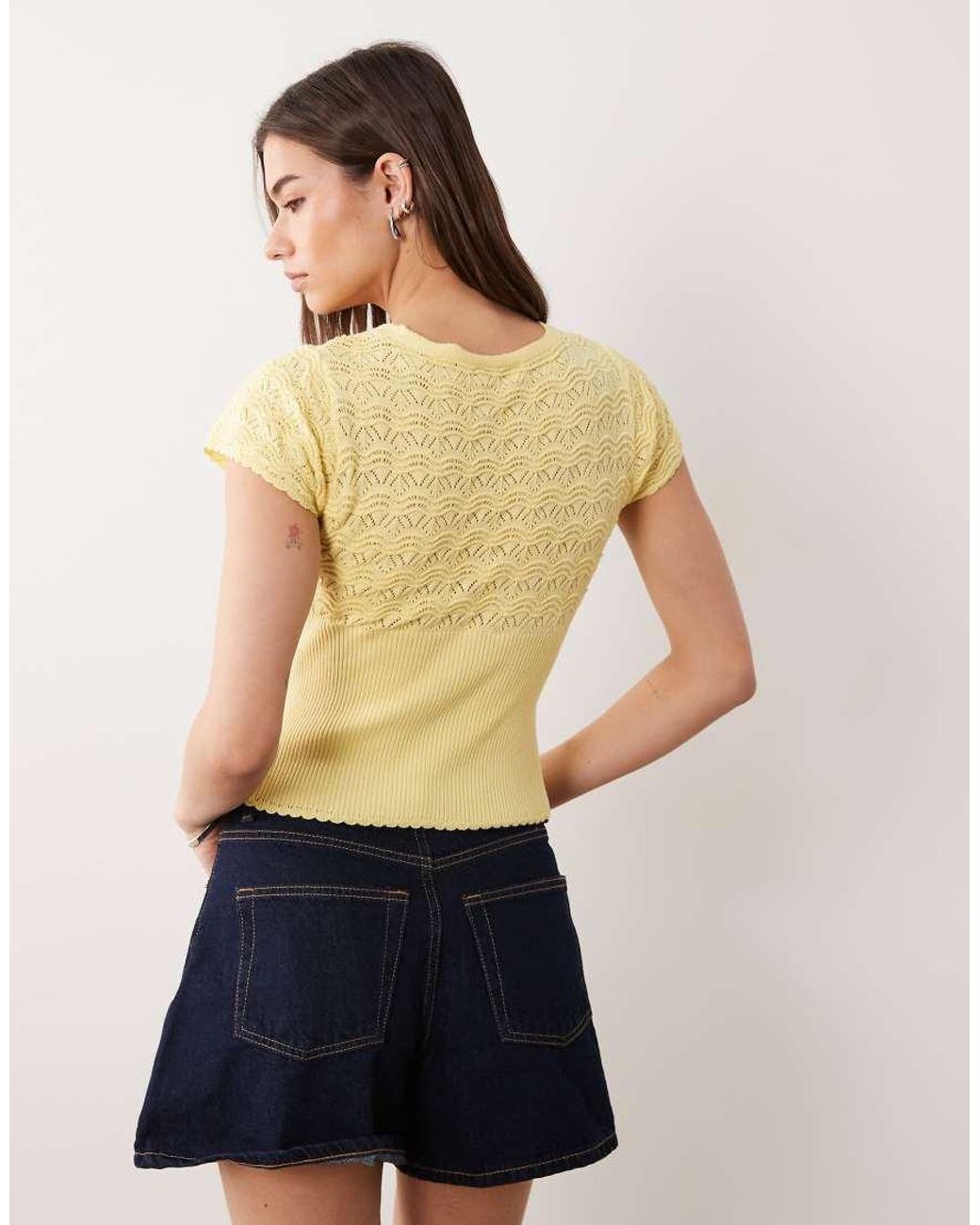 Miss Selfridge Yellow Mock Wrap Short Sleeve Knit Top