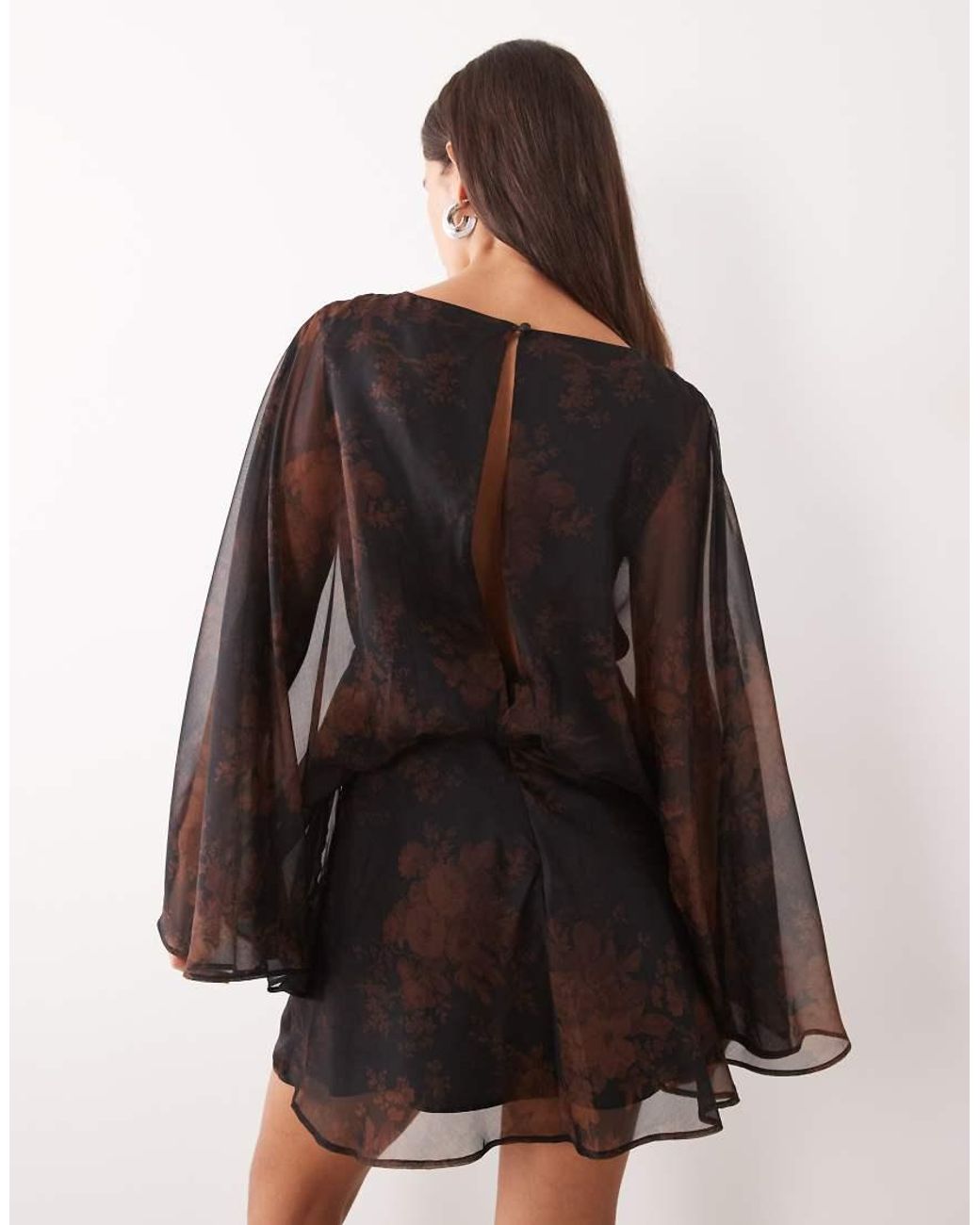 ASOS Brown Long Sleeve Twist Front Mini Dress With Open Back