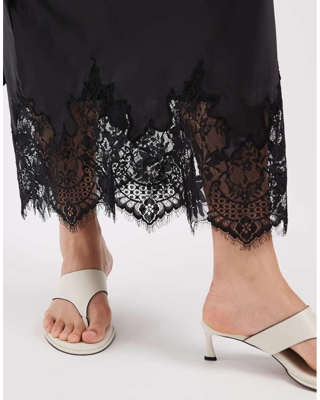 ASOS Black Asos Design Curve Satin Scoop Neck Column Maxi Dress With Lace Hem And Scarf
