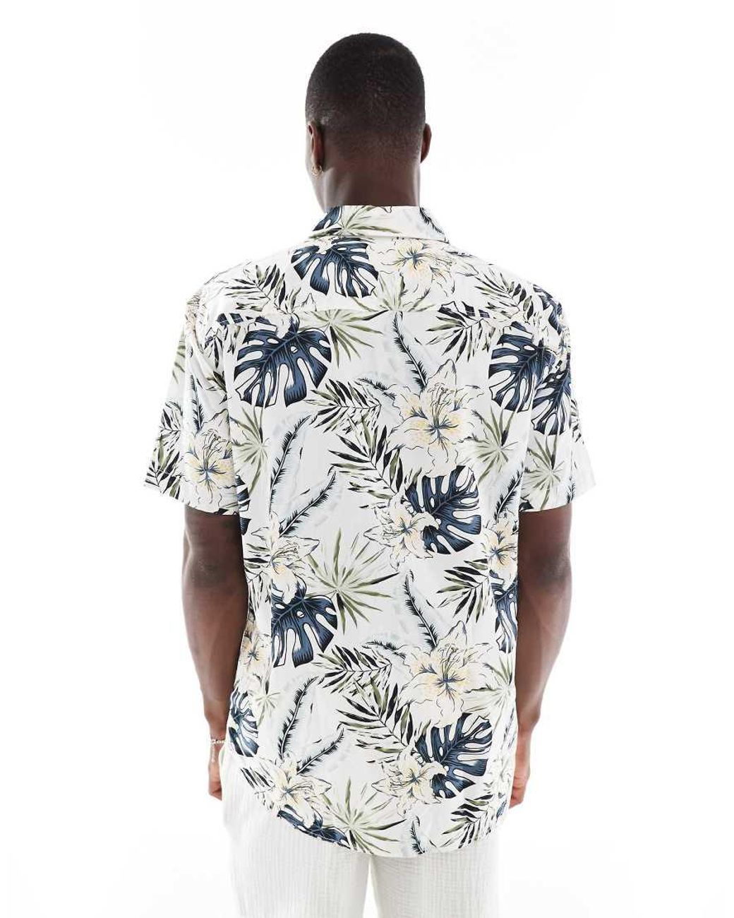 Camicia A Maniche Corte Color Crema Con Stampa Hawaiana di Jack & Jones in White da Uomo