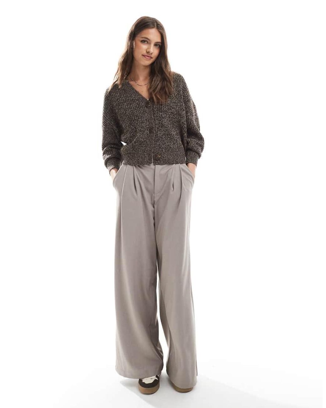 Vero Moda Black Button Through Chunky Rib Cardigan Chocolate Melange