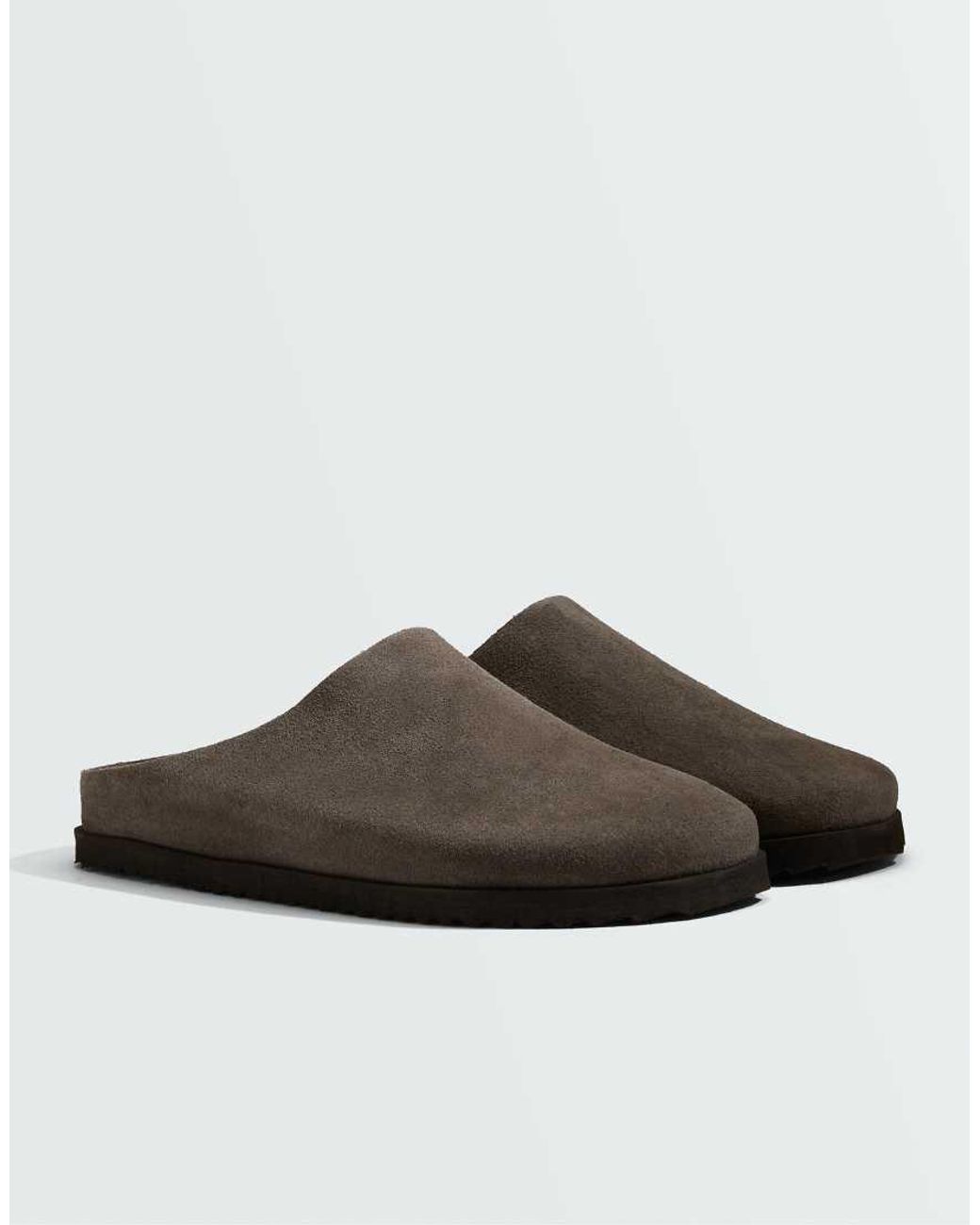 Oysho Brown Suede Mules