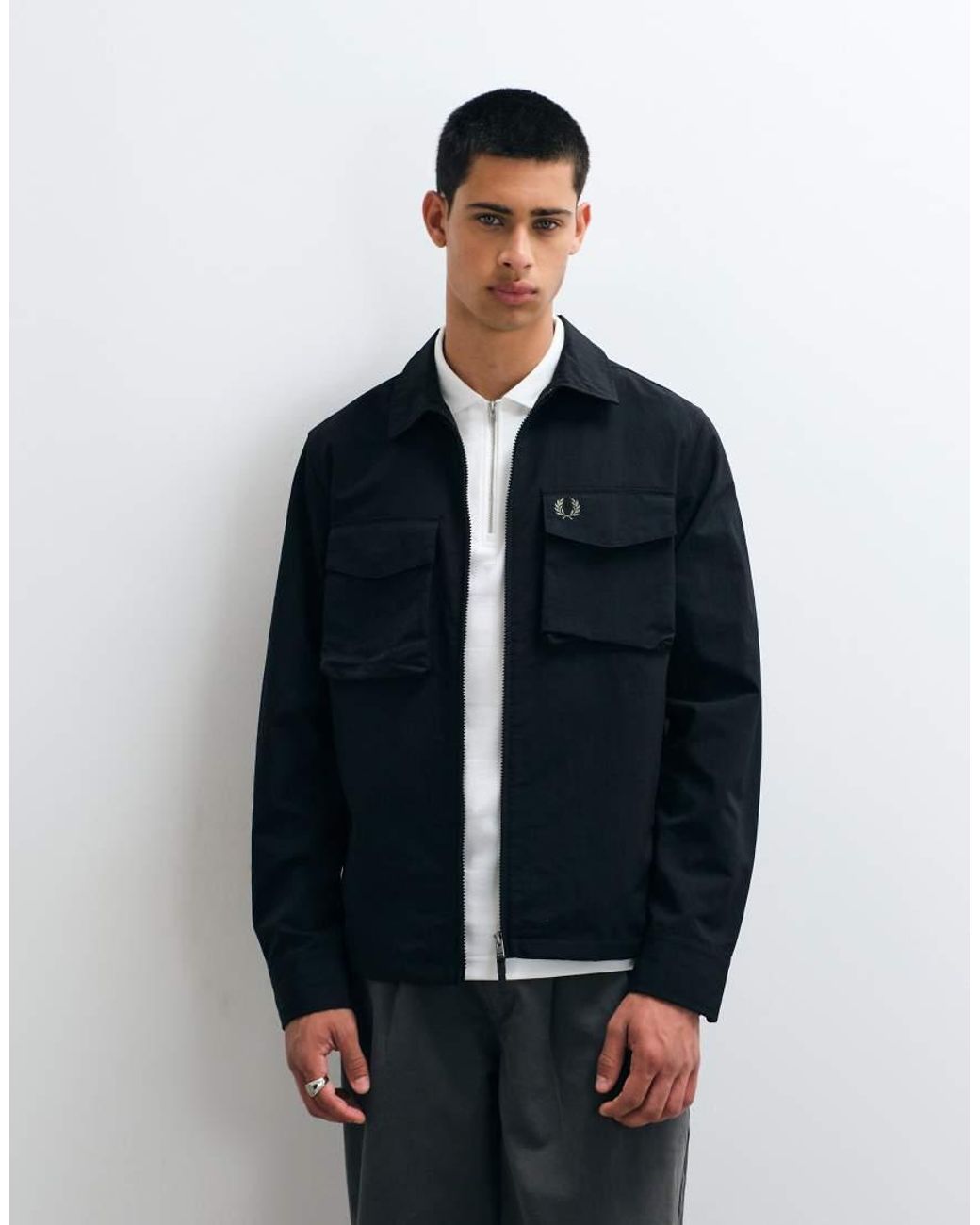 Fred Perry Blue Ripstop Zip Up Pocket Overshirt for men