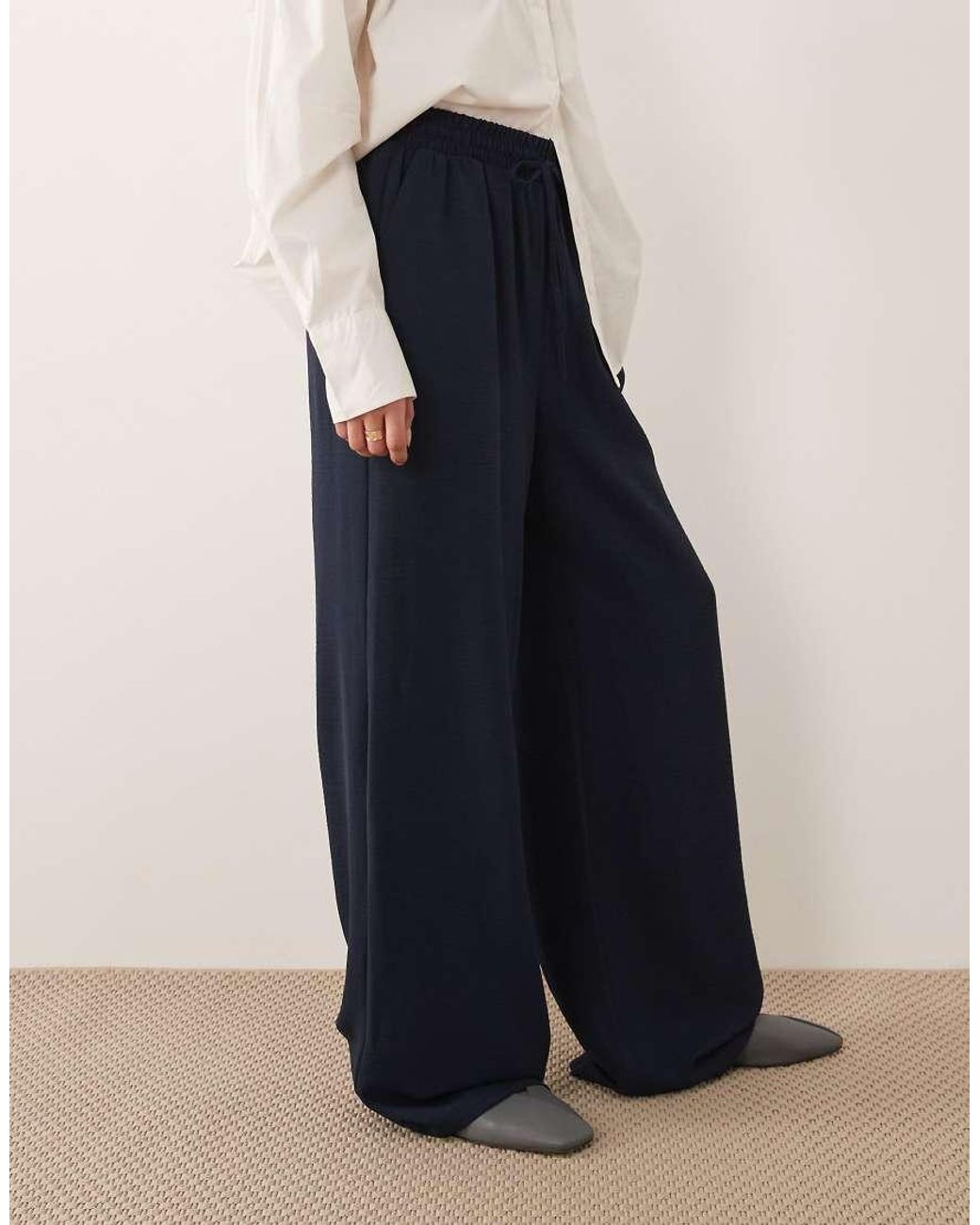 Vila Blue Tie Waist Wide Leg Trousers