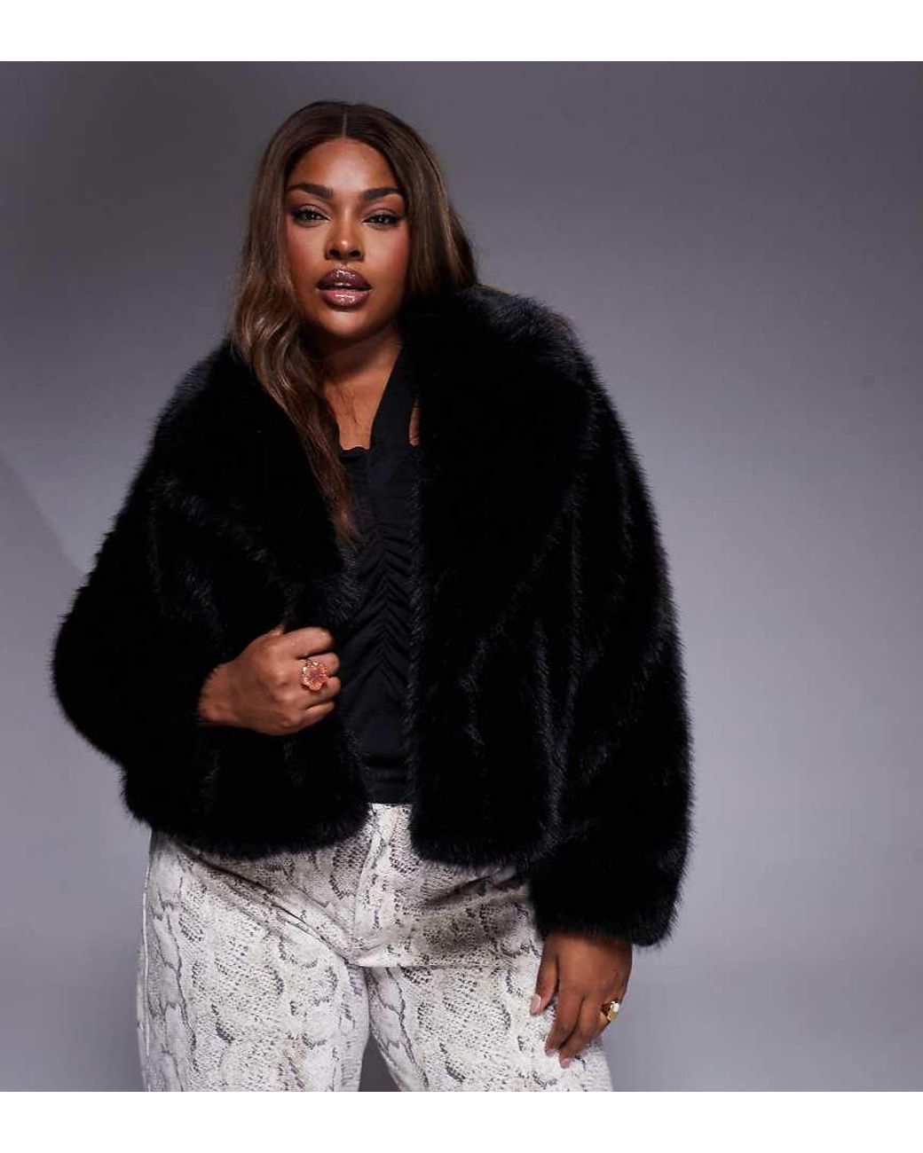 Forever New Black Faux Fur Coat