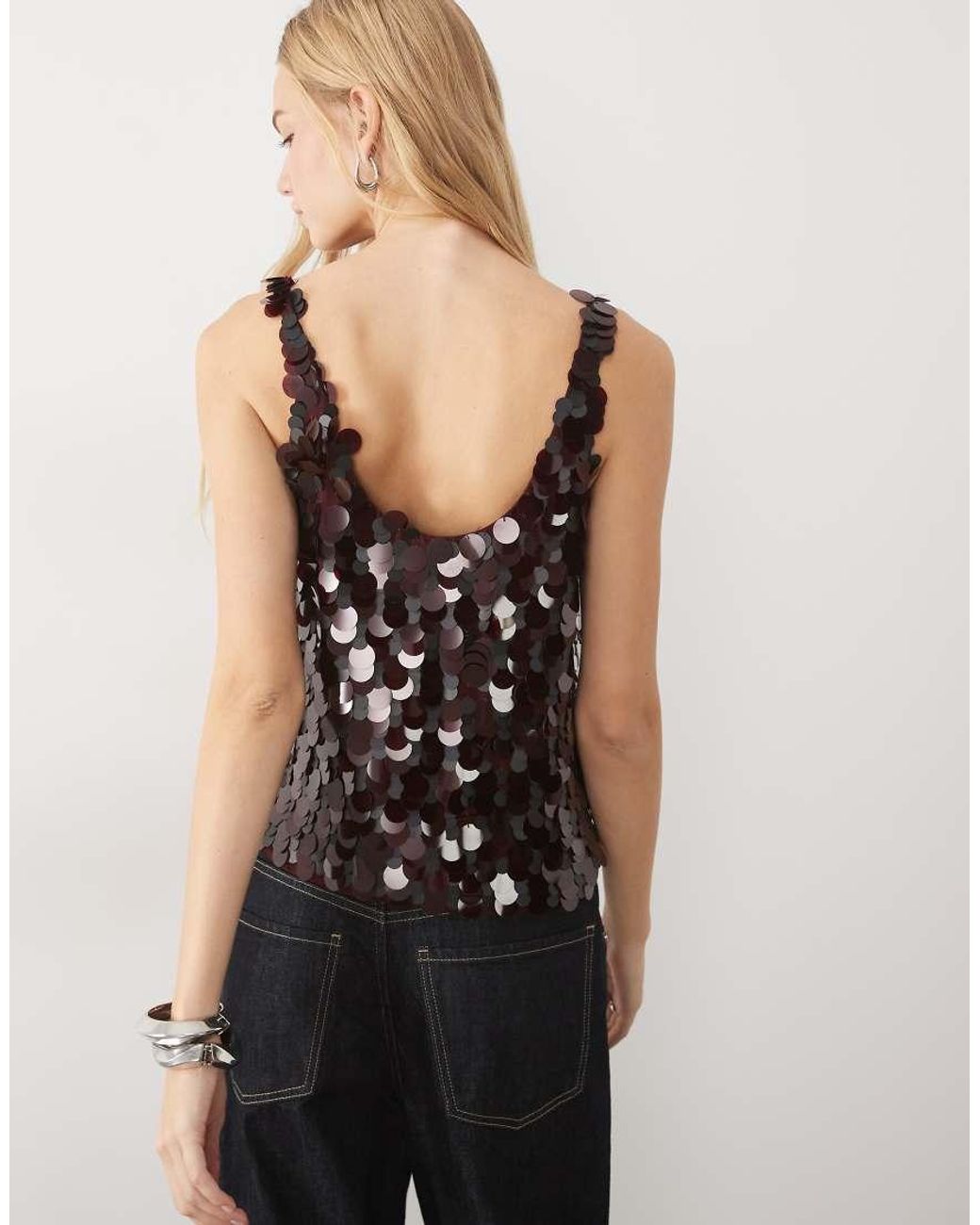 ASOS Black Embellished Sequin Scoop Neck Cami
