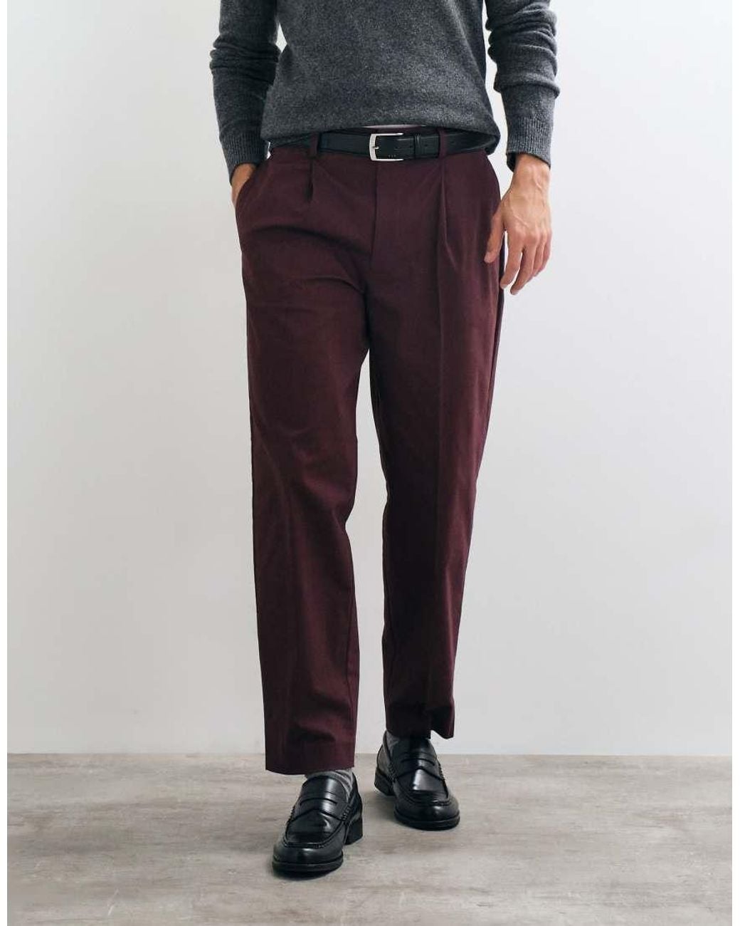 ASOS Blue Tailored Cotton Rich Pleated Oversized Tapered Trousers for men