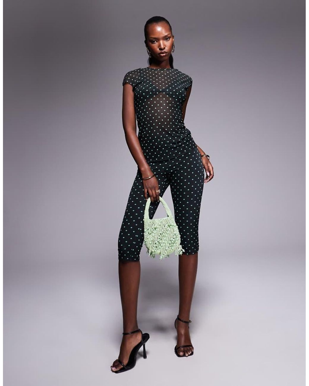 AFRM Gray Power Mesh Cap Sleeve Tee Co-ord