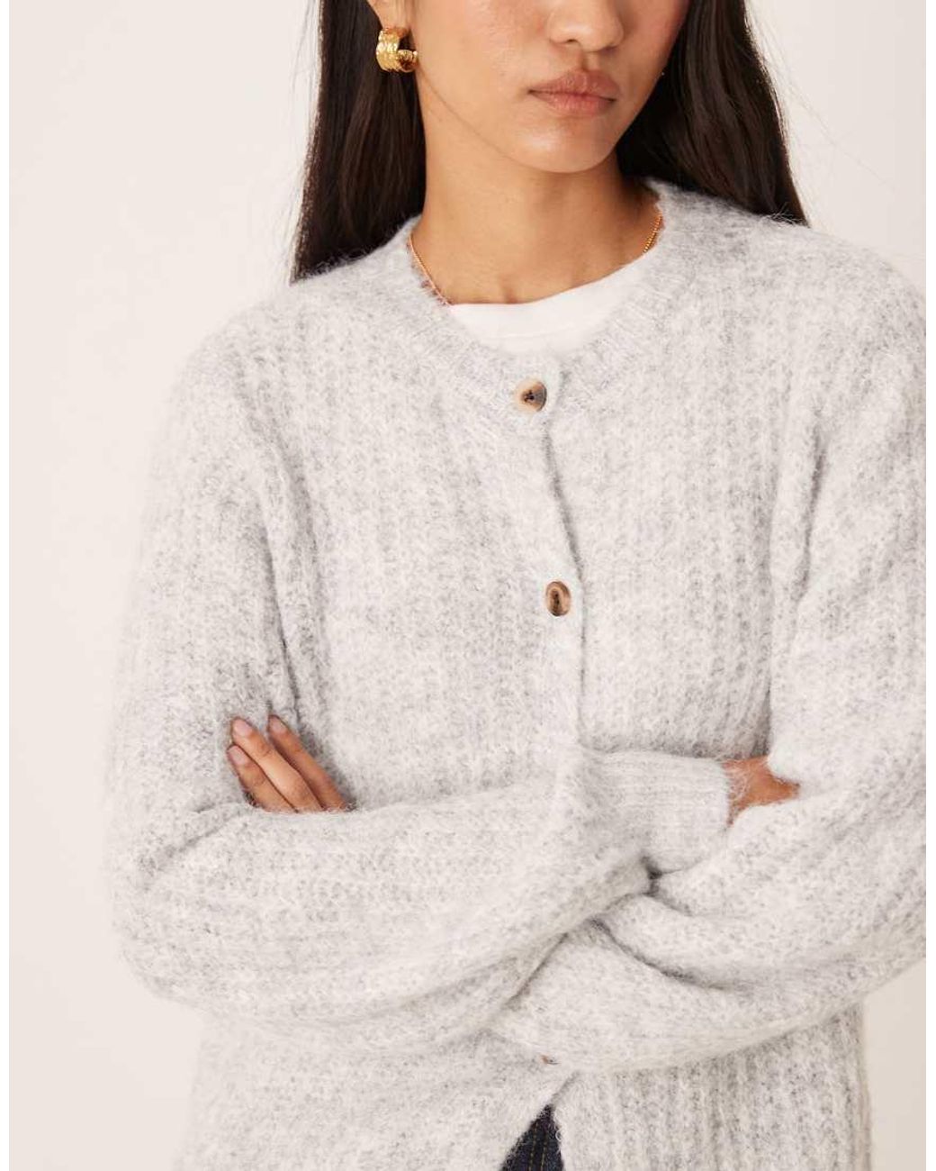 Vila Natural Fluffy Texture Knitted Cardigan