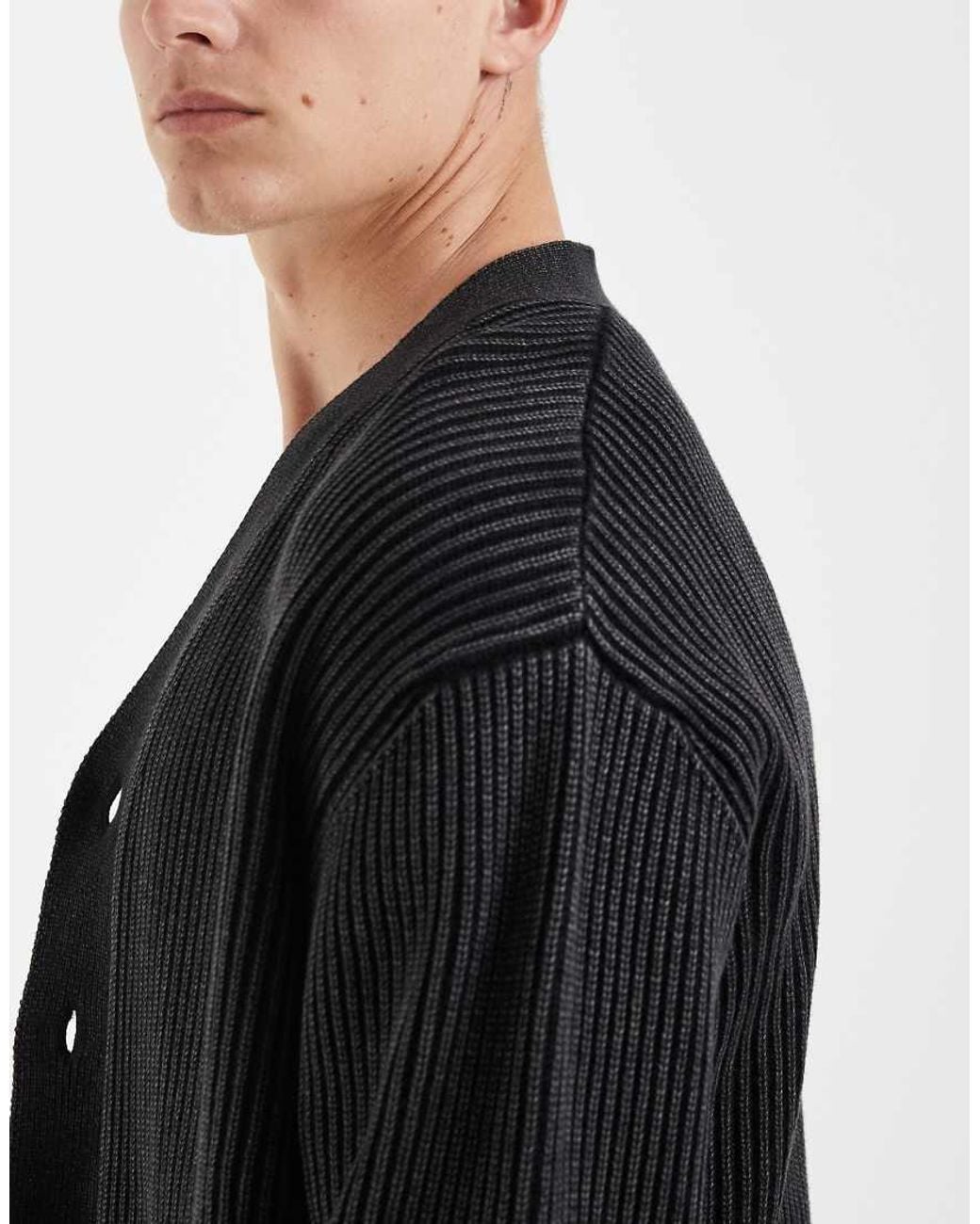 Redefined Rebel Blue Boxy Oversized Washed Knitted Cardigan for men