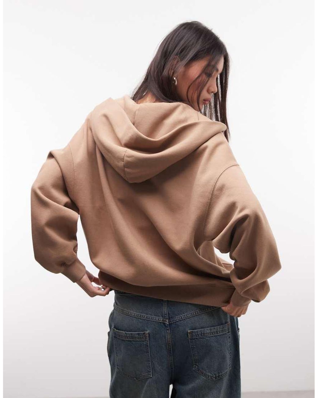Weekday Brown Oversized Heavyweight Jersey Zip Hoodie