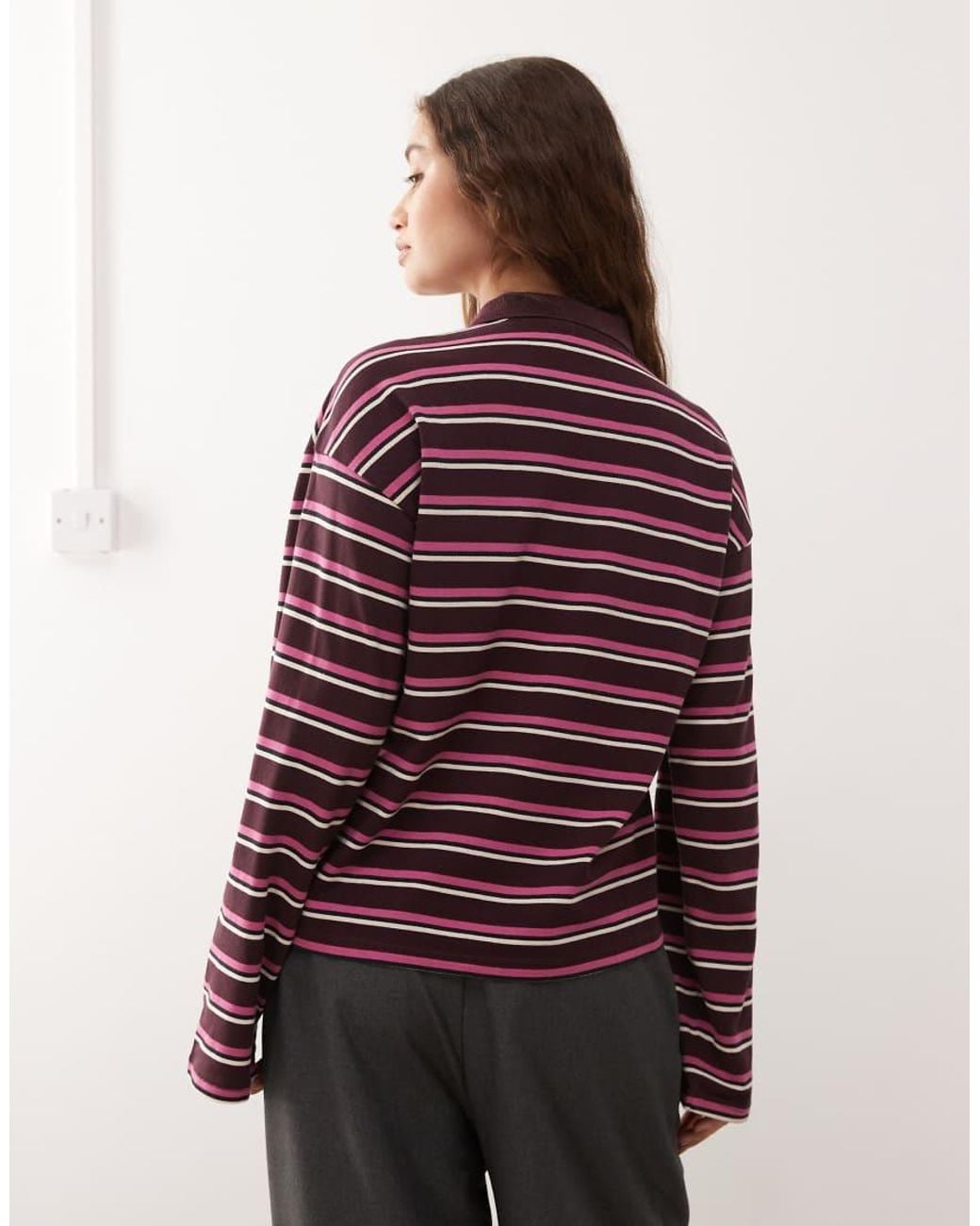 Monki Red Long Sleeve Oversized Rugby Polo