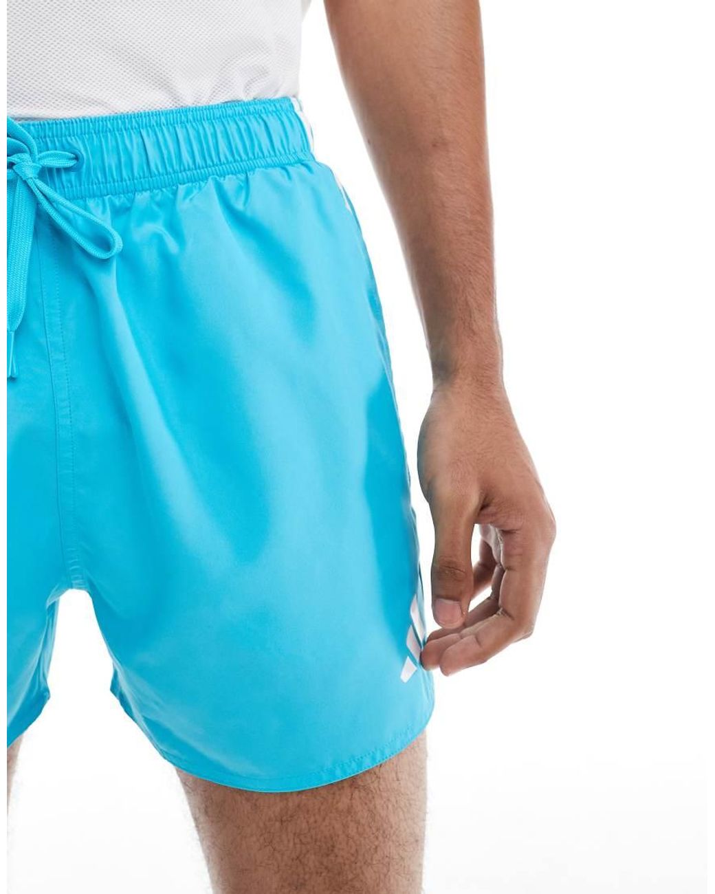 Adidas Originals Blue Adidas Training 3 Stripe 3" Swim Shorts for men