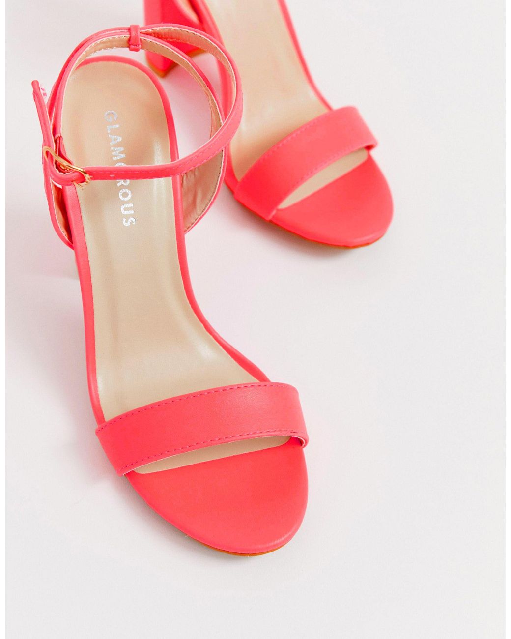 pink barely there block heels
