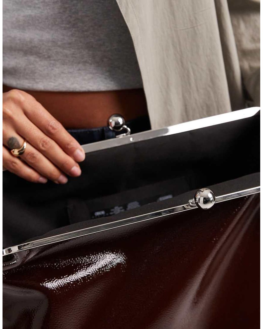 ASOS Brown High Shine Oversized Frame Clutch Bag