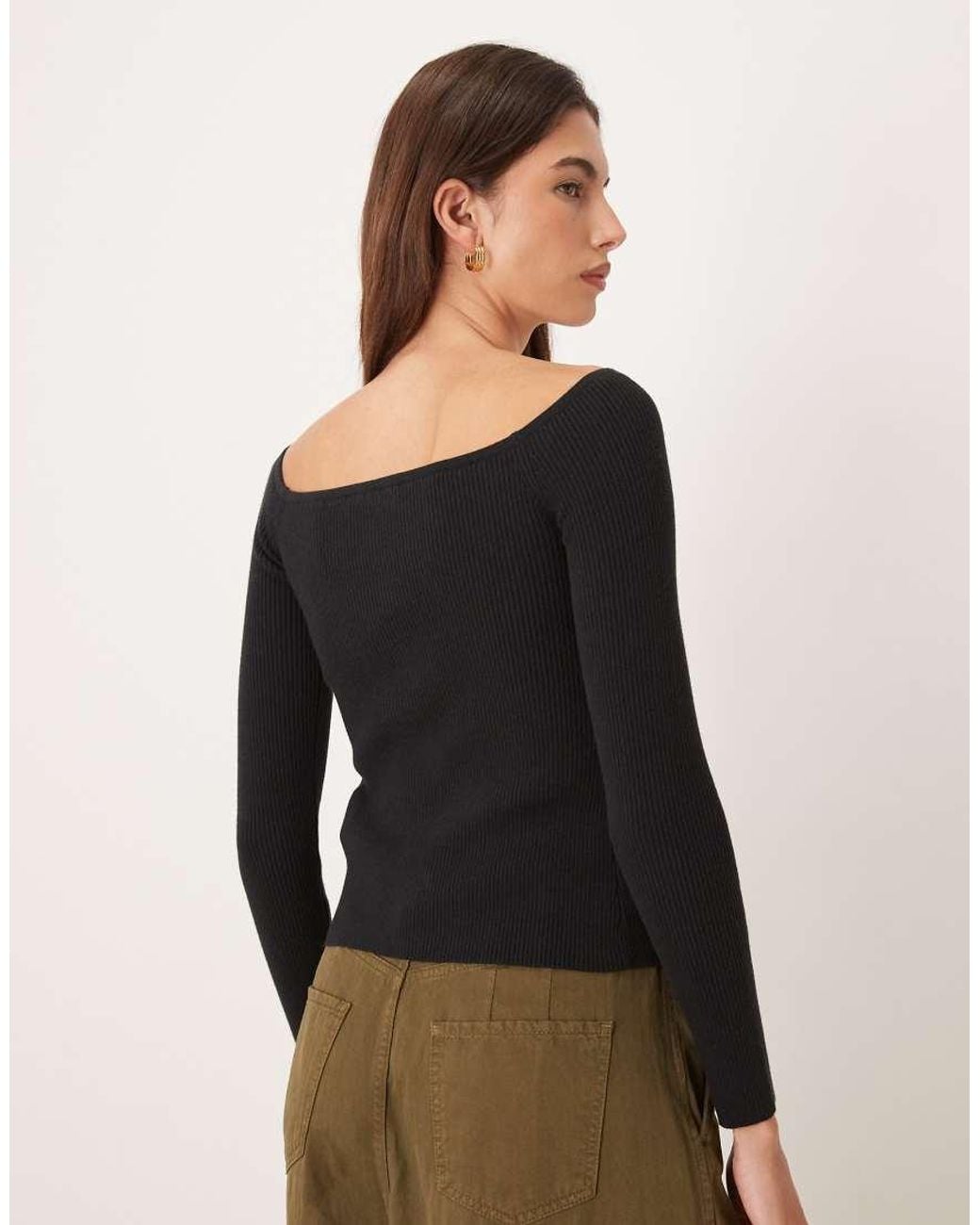 Abercrombie & Fitch Black Button Through Off Shoulder Top