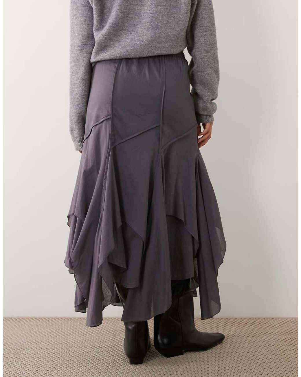 ASOS Gray Asymmetric And Seam Detail Midi Skirt