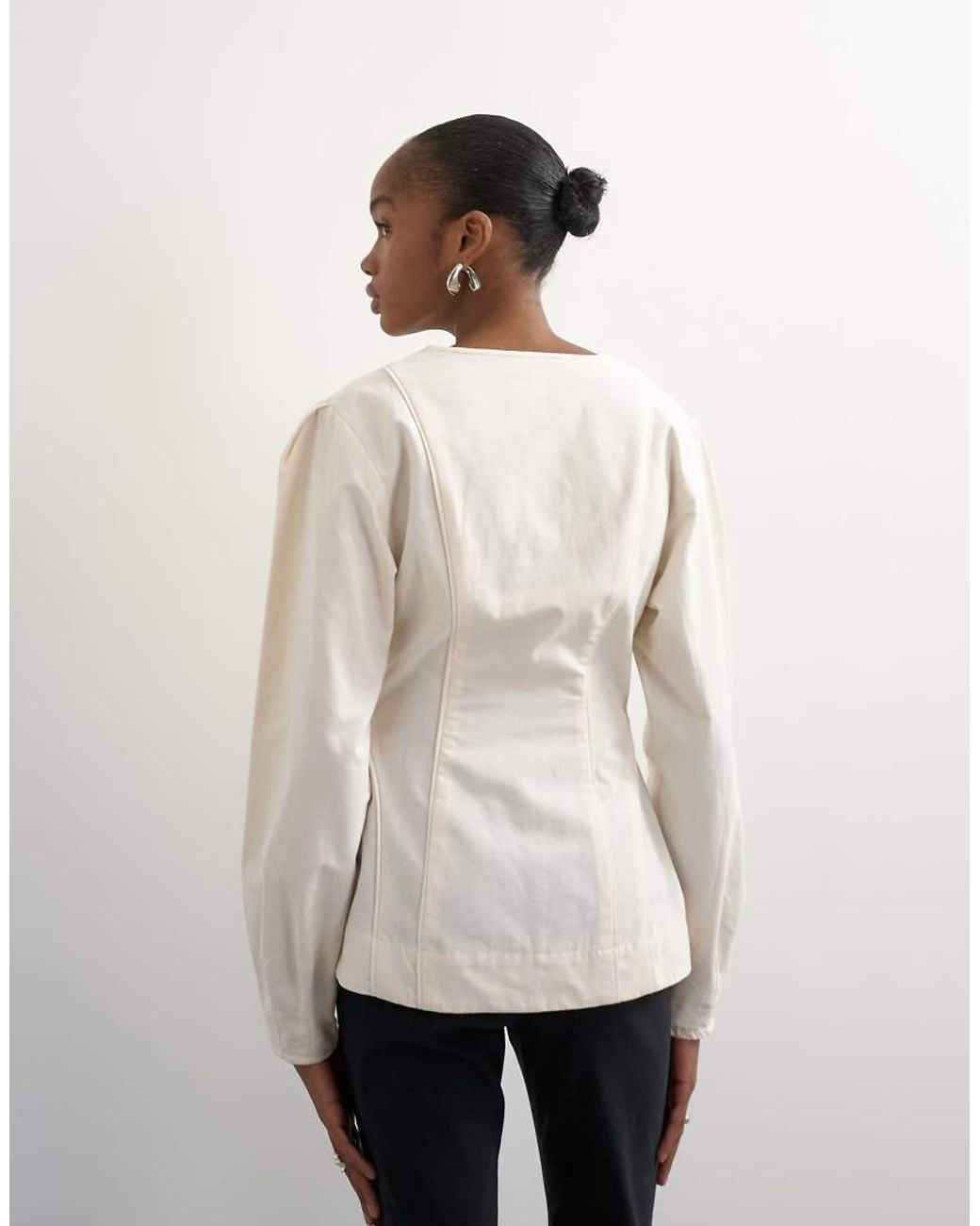 TOPSHOP Natural Brushed Cotton Cocoon Sleeve Structured Button Through Top