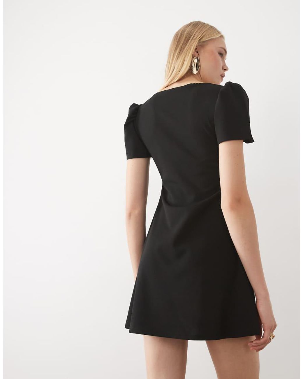 Miss Selfridge Black Mini Dress With Puff Sleeve