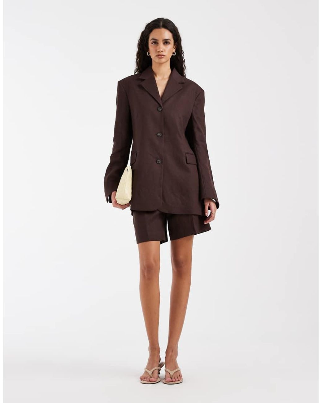& Other Stories Brown Co-ord Linen Tailored Bermuda Shorts