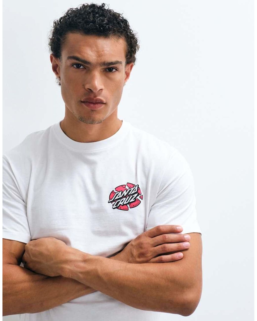 Santa Cruz White Grabke Exploding Dot Logo Short Sleeve T-shirt With Back Graphic for men