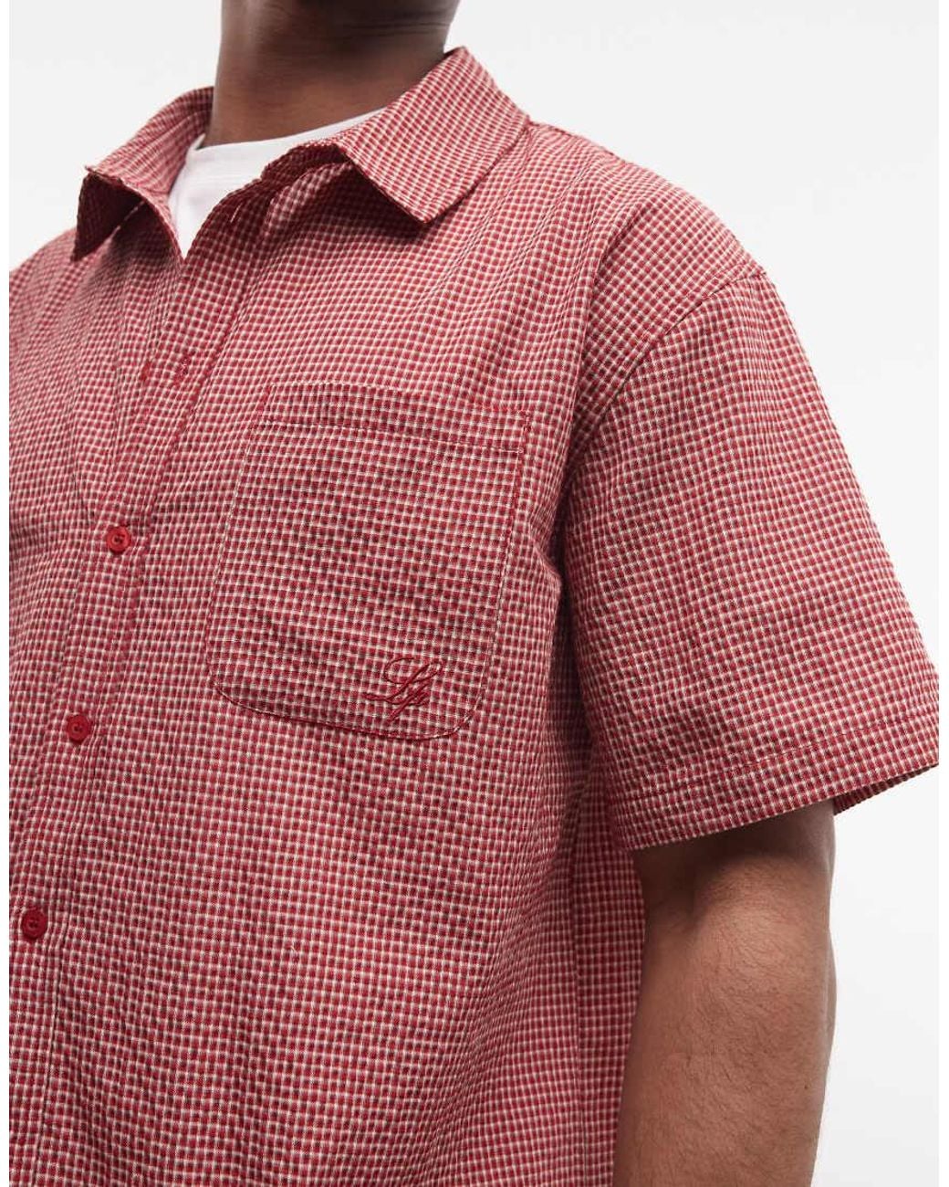 Liquor N Poker Red Boxy Micro Check Shirt for men