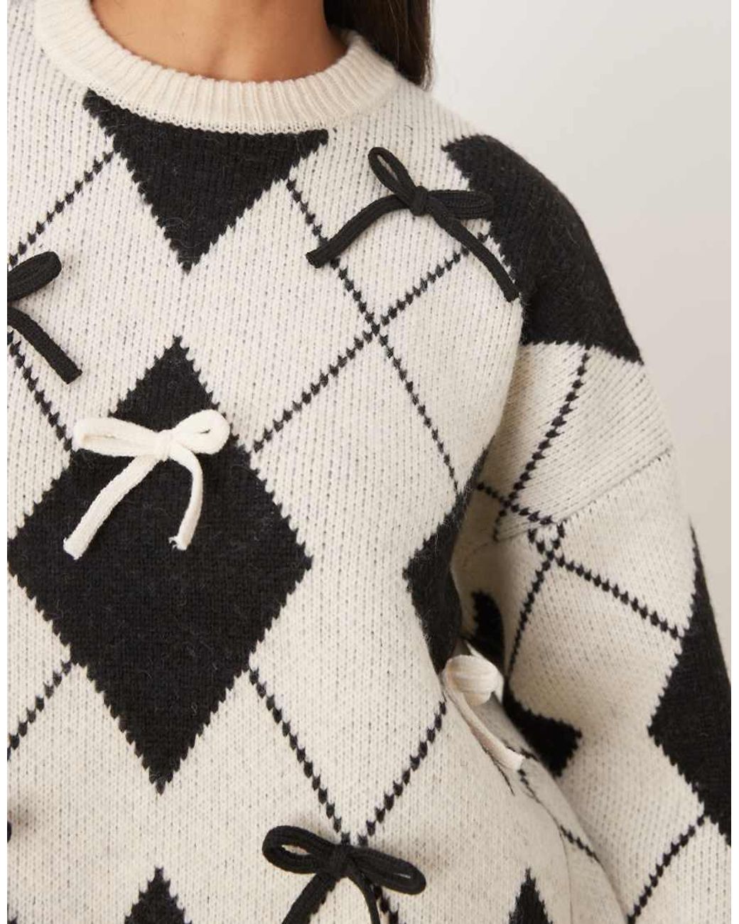 ASOS Natural Bow Placement Argyle Jumper